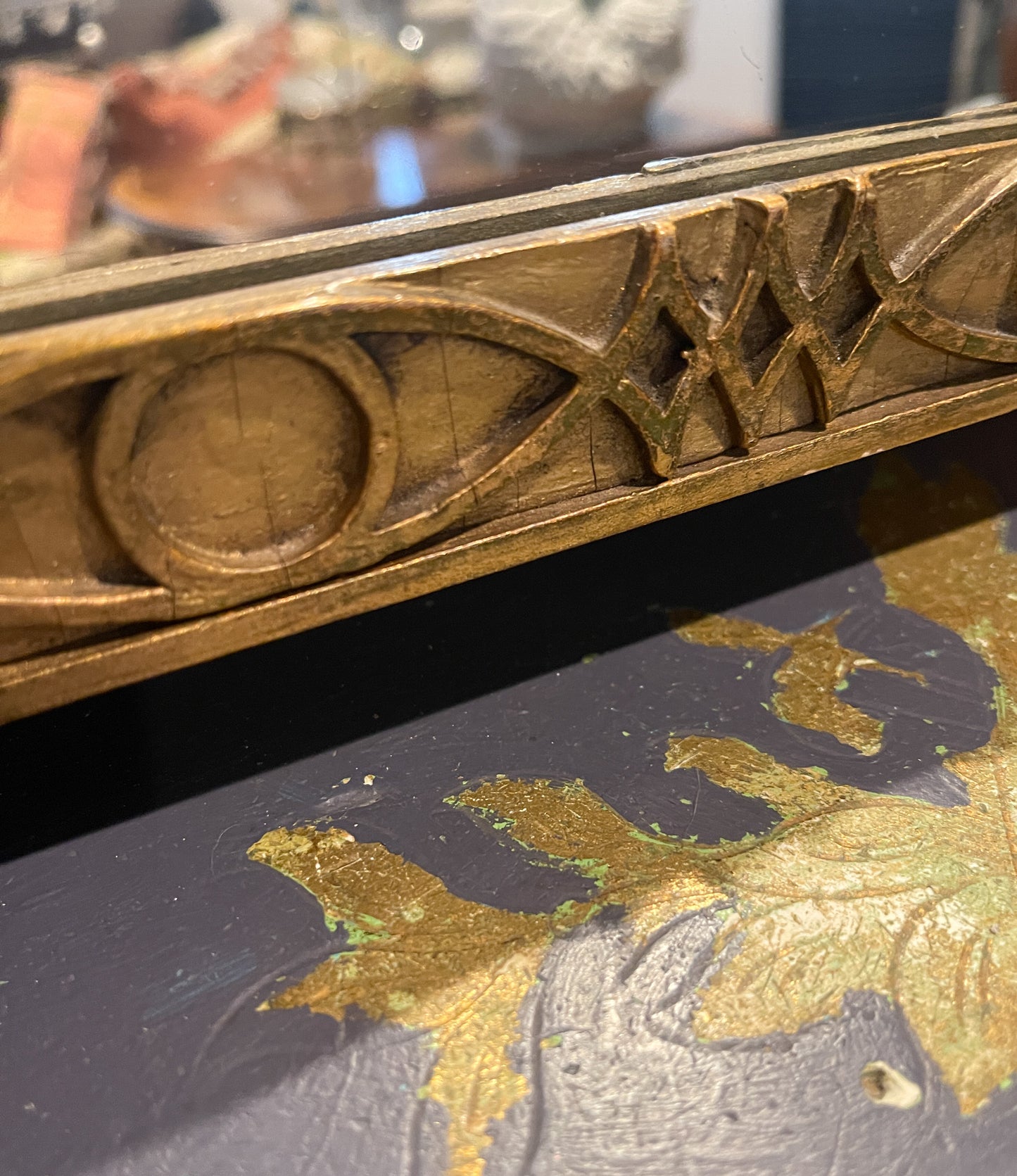 Antique Chinoiserie Hand Carved Gilt Wood Pagoda Rococo Mirror with Birds