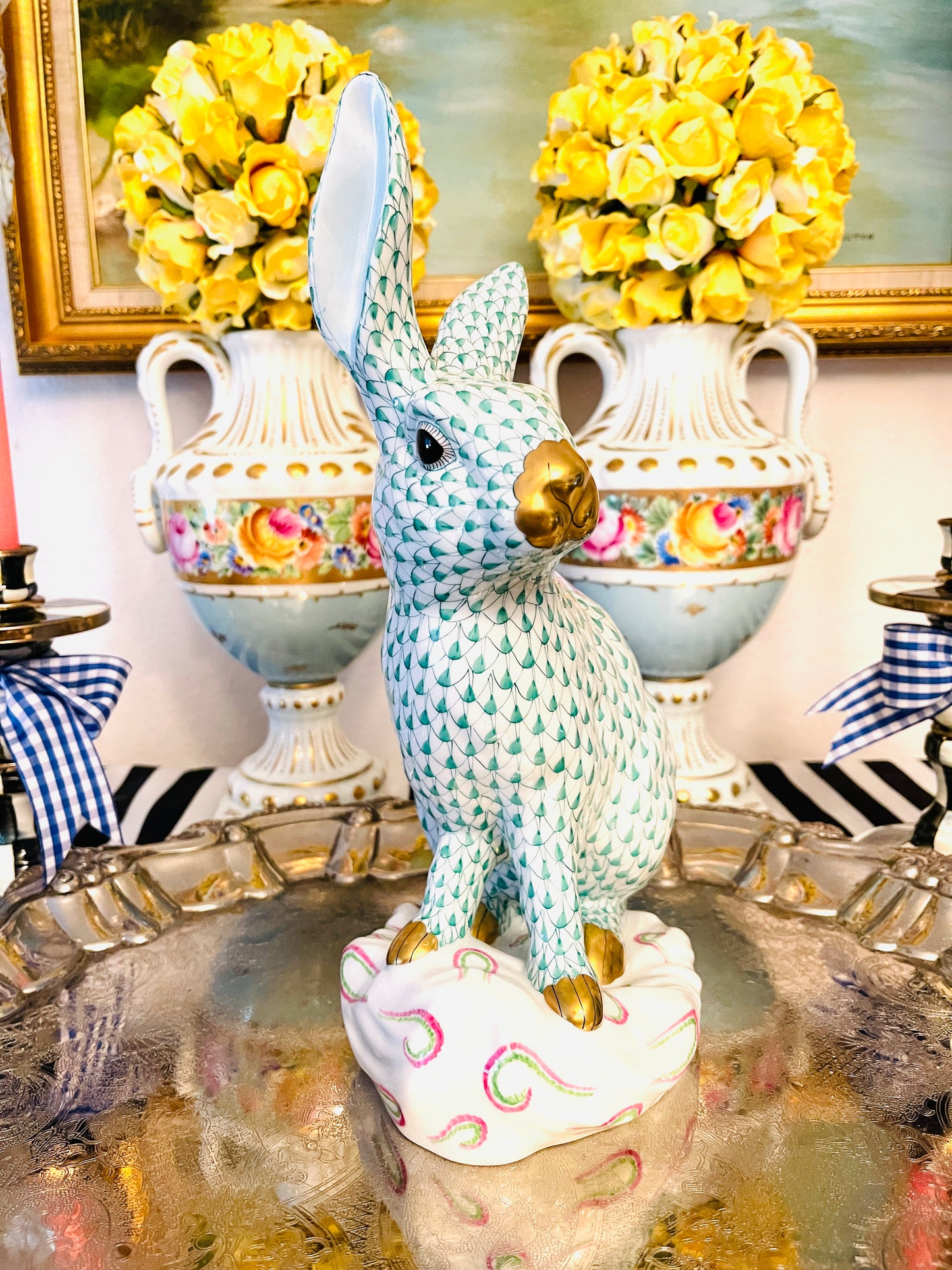 LARGE 11.75” Herend Rabbit, Hand Painted Porcelain with 22kt Gold Detail