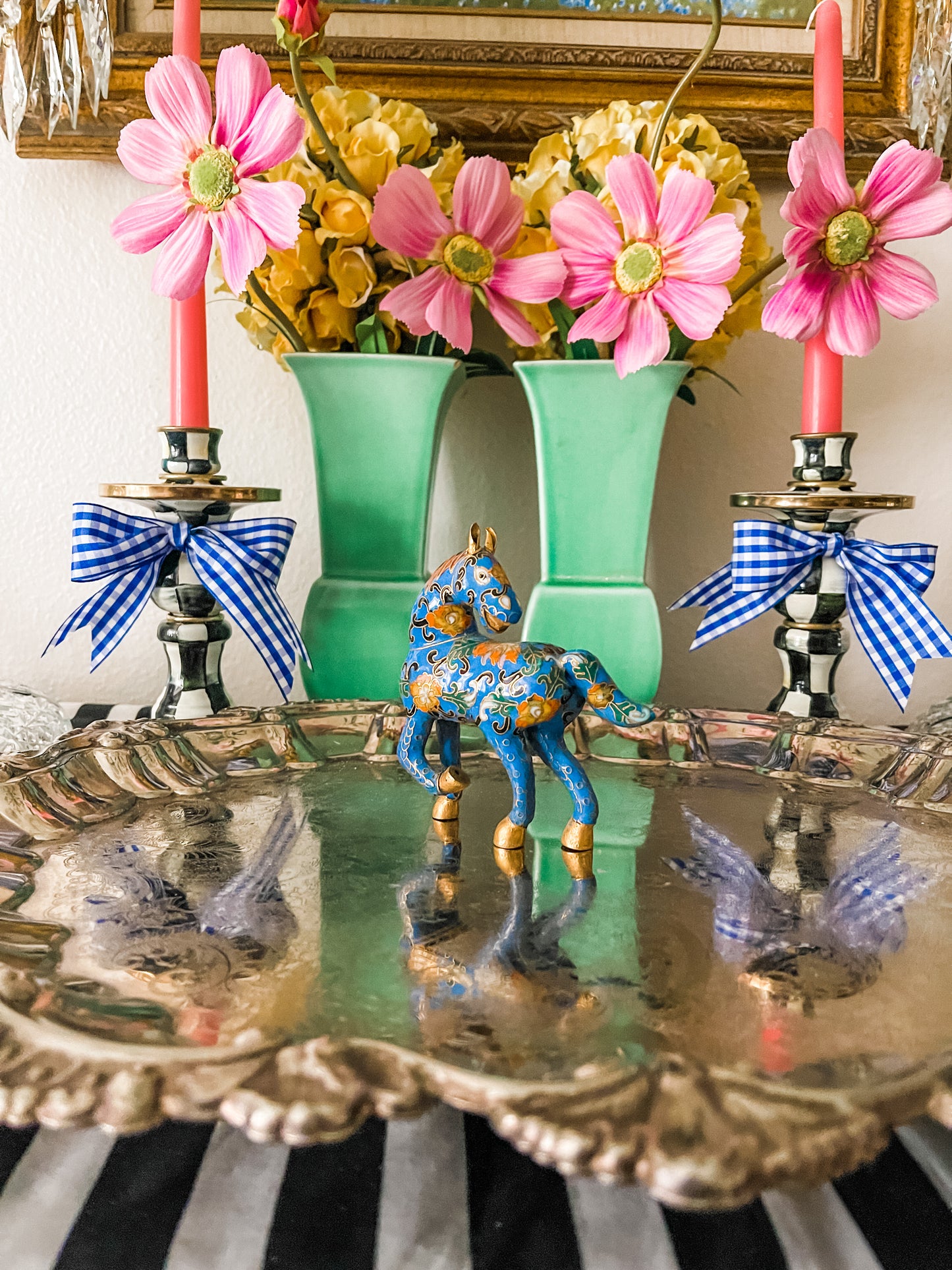 Cloisonné Horse, Blue Polychrome Metal Cloisonné Horse, Vintage