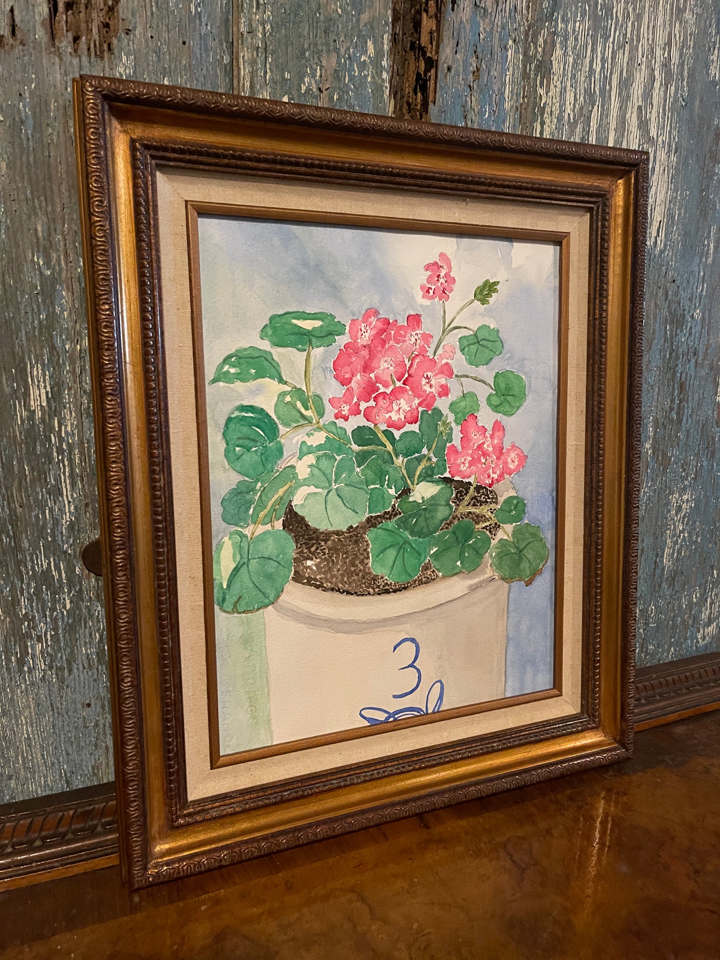 Geraniums in a Vintage Crock Original Watercolor