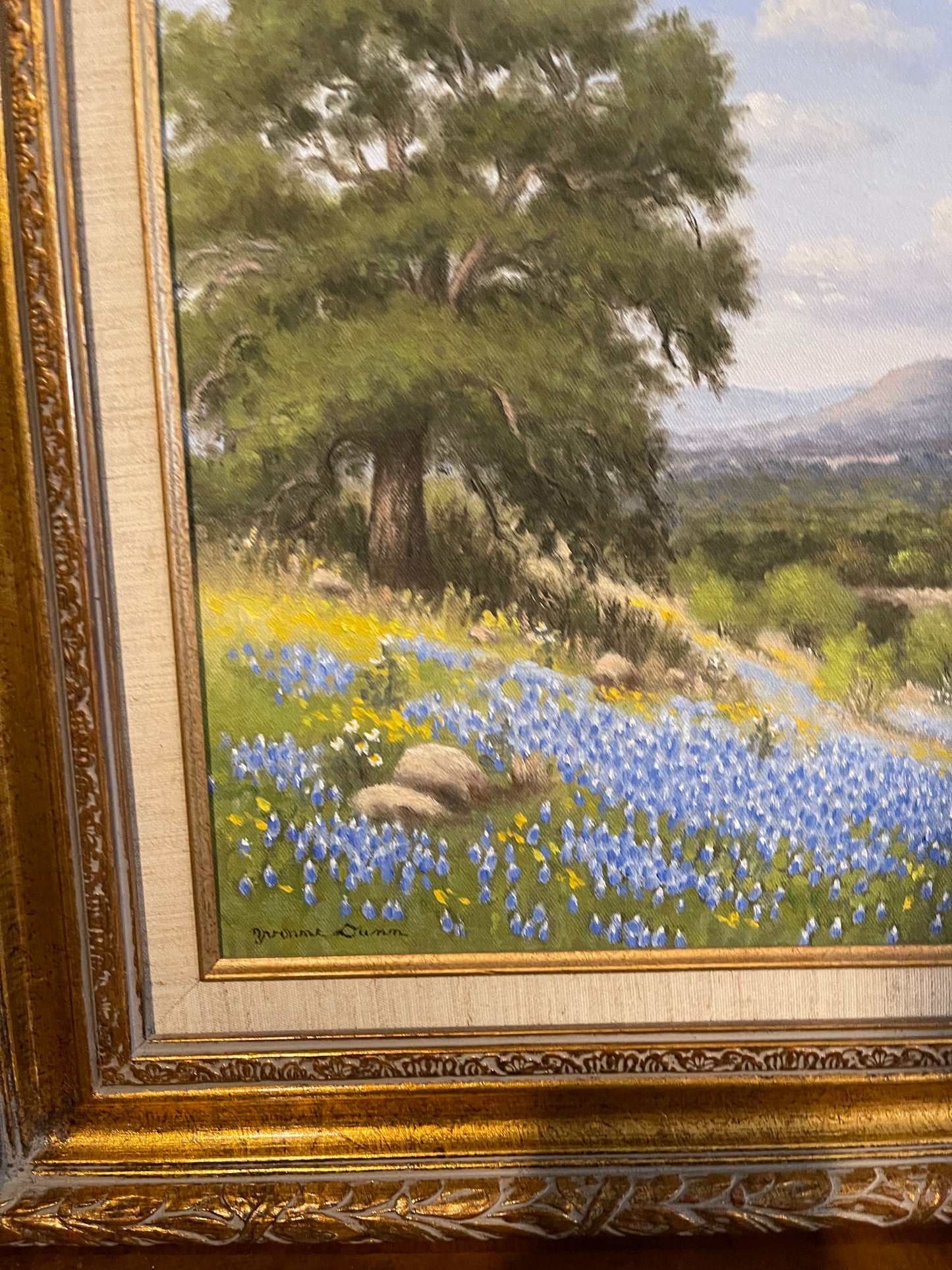 Texas Hill Country Bluebonnet Painting by Yvonne Dunn, Signed and Framed