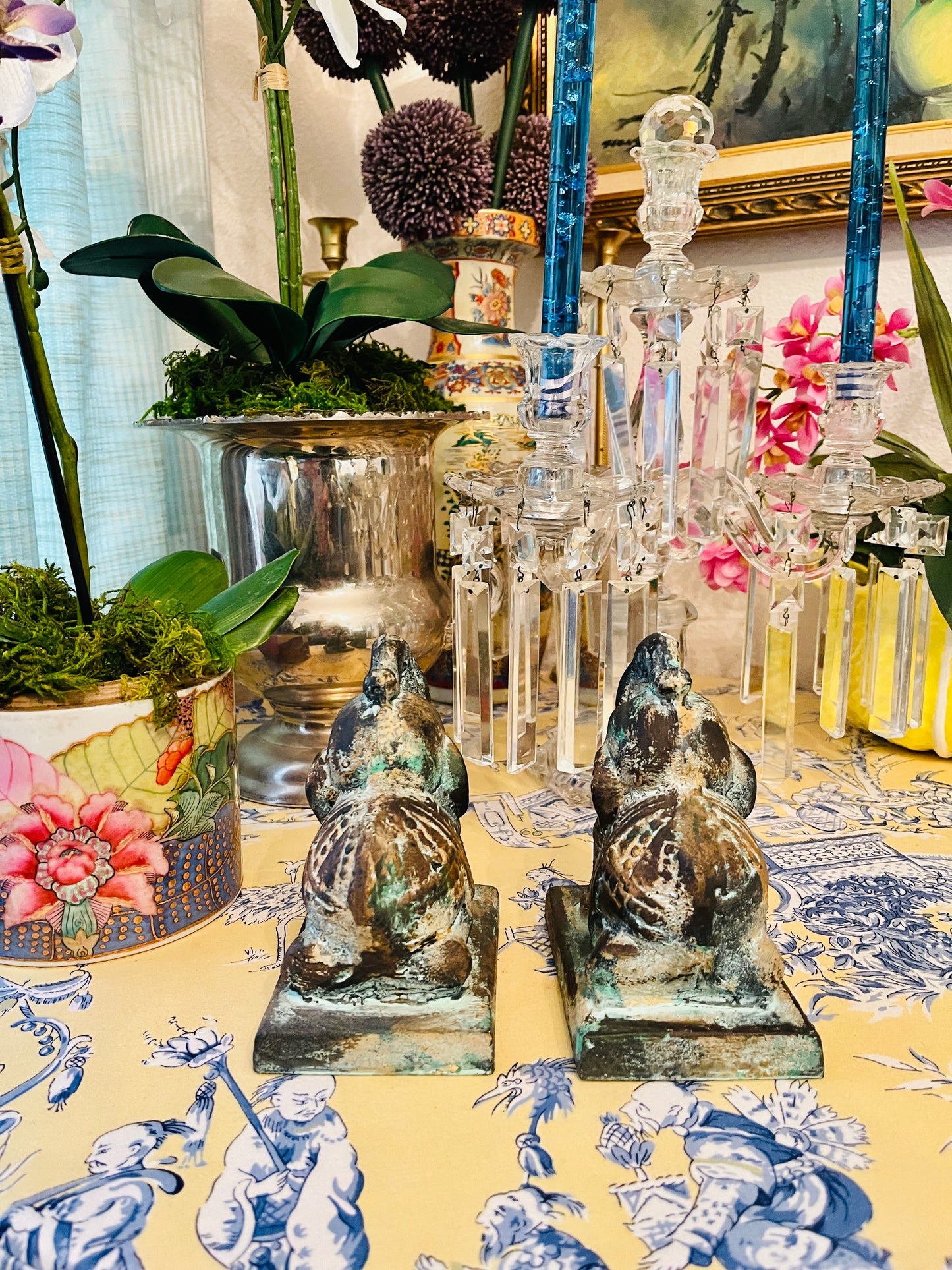 Vintage Elephant Bookends, Cast Metal, Made in Japan