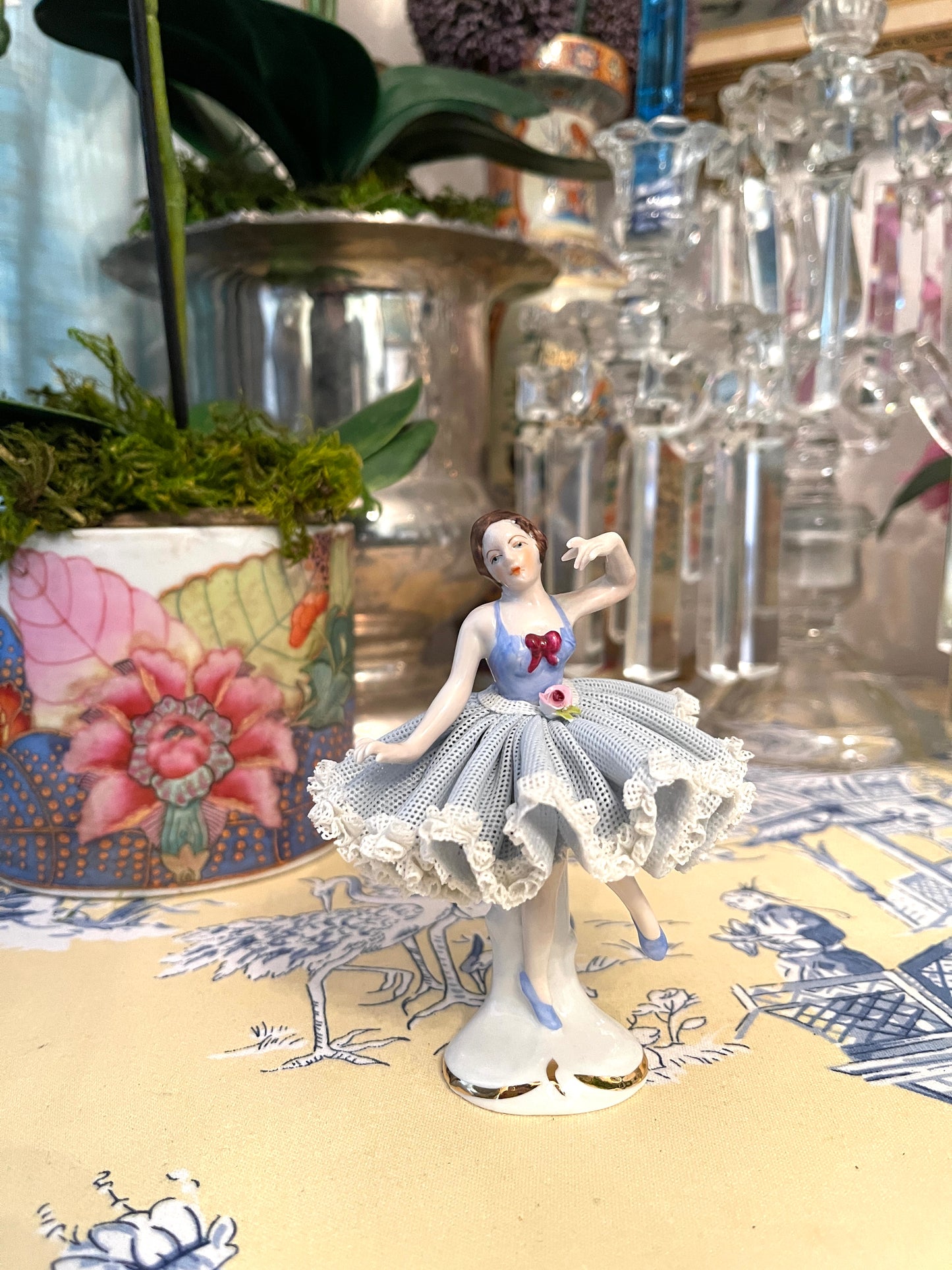 Dresden Ballerina, Vintage Shelf Decor, Blue and White Nursery Decor