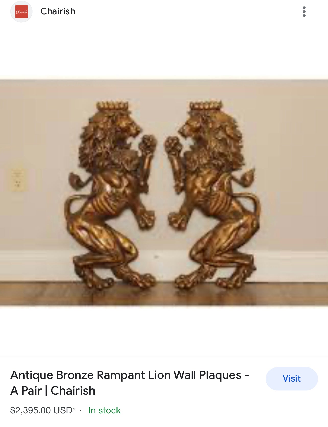 Vintage Gilded Tole Rampant Lion Wall Plaques