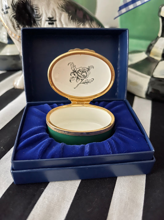 Halcyon Days 'Don't be sorry Roses have thorns...' Enameled Box, Made in England, Original Box