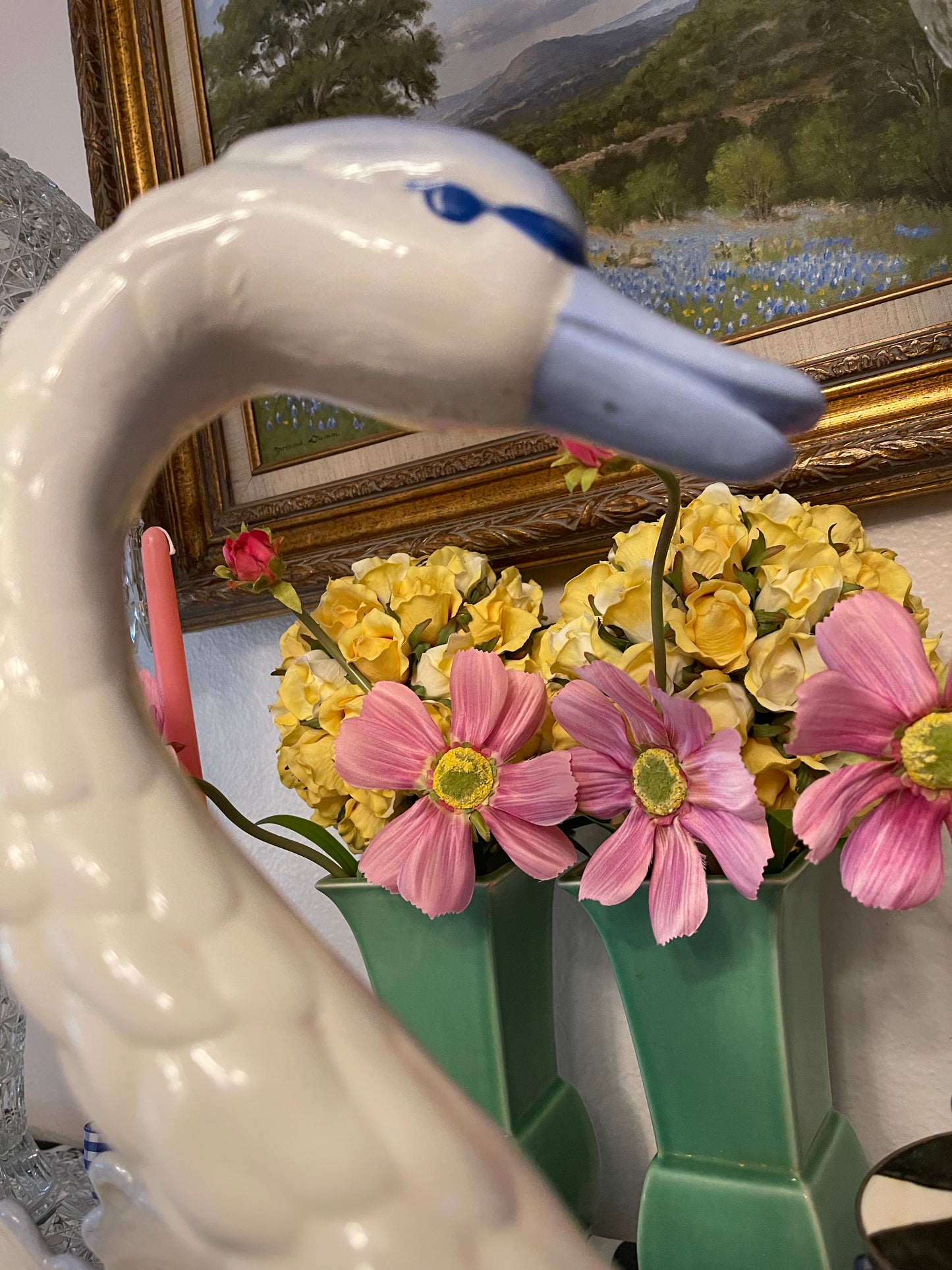 Large Blue and White Swan Planter, Vintage Hand Painted Ceramic Swan