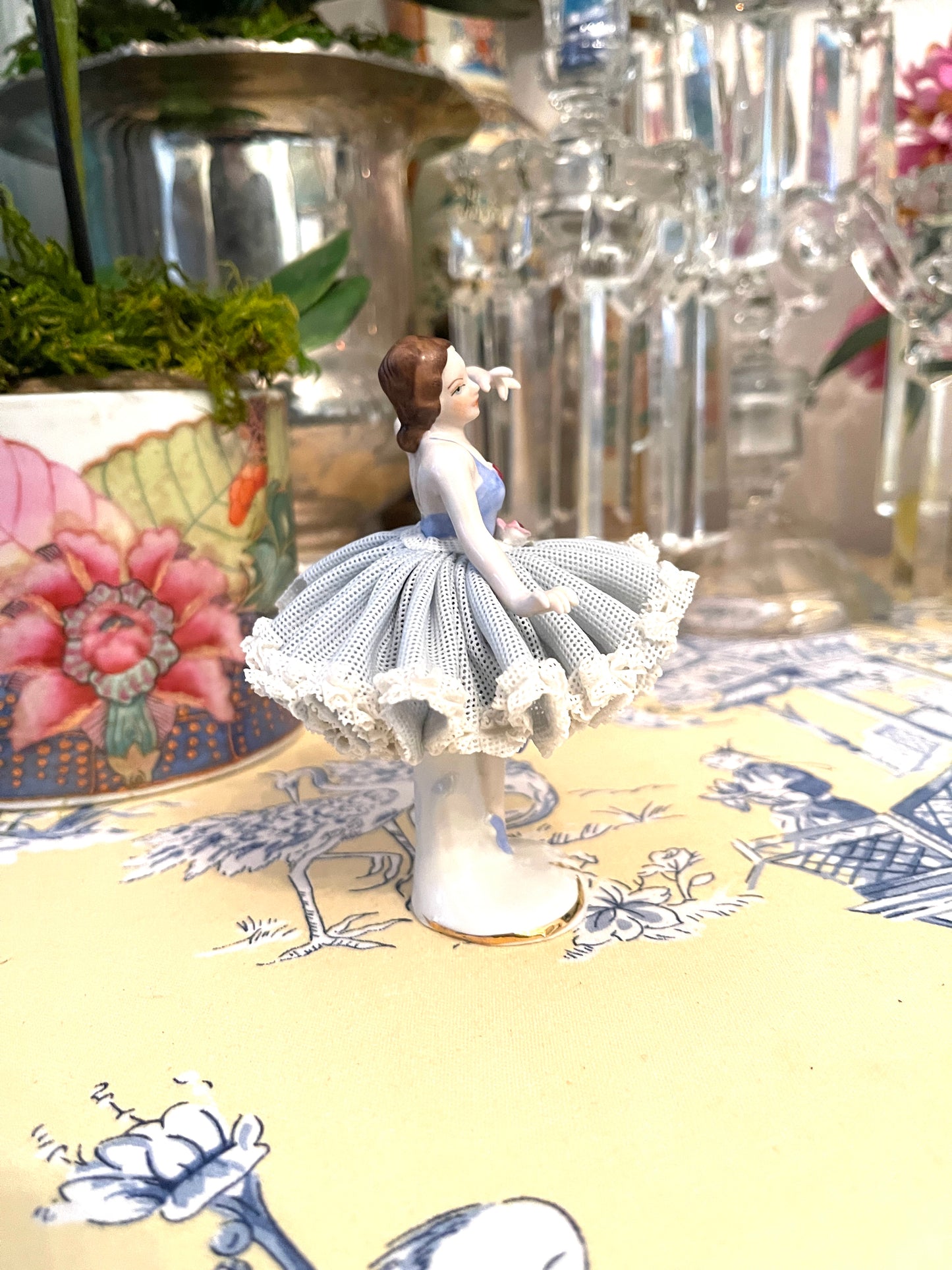 Dresden Ballerina, Vintage Shelf Decor, Blue and White Nursery Decor