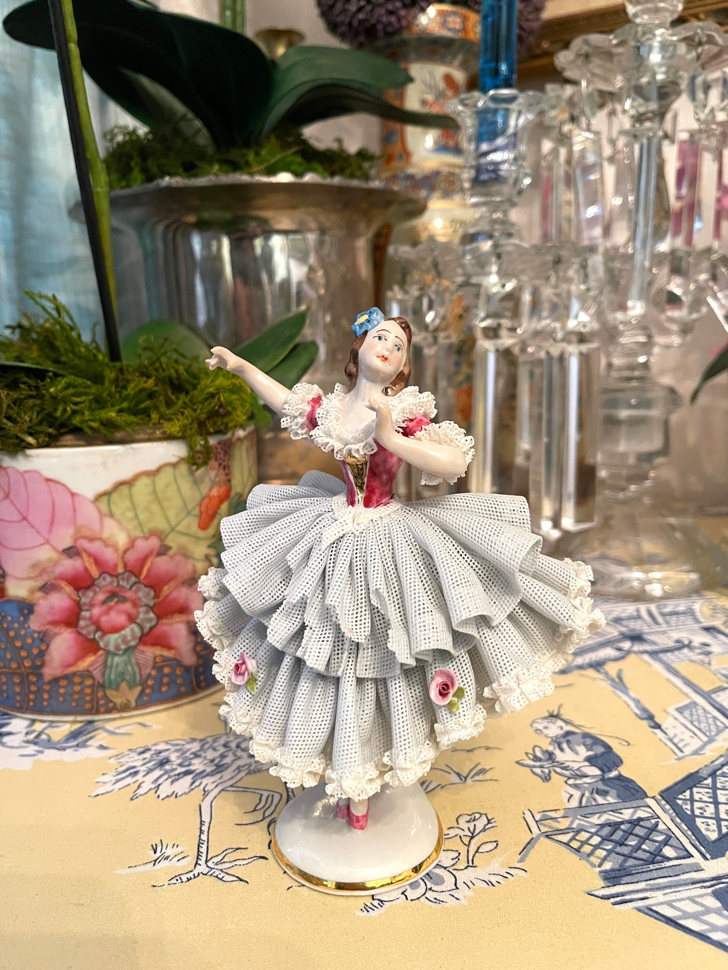 Vintage Dresden Porcelain Dancer, Vintage Shelf Decor, Grandmillennial