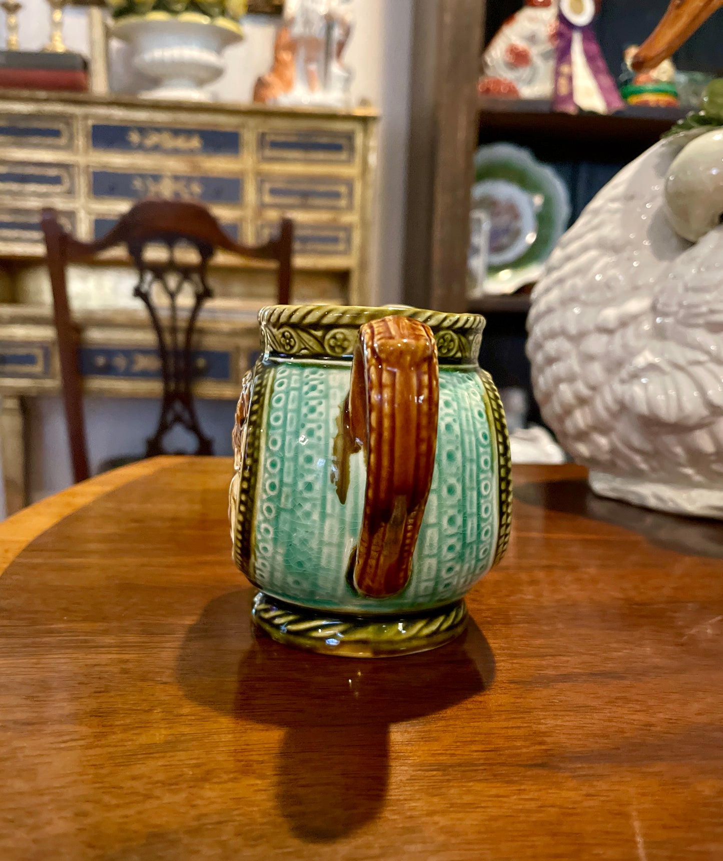 Antique Frie Onnaing Made In France Majolica Pitcher Milk Jug Creamer w/Lion