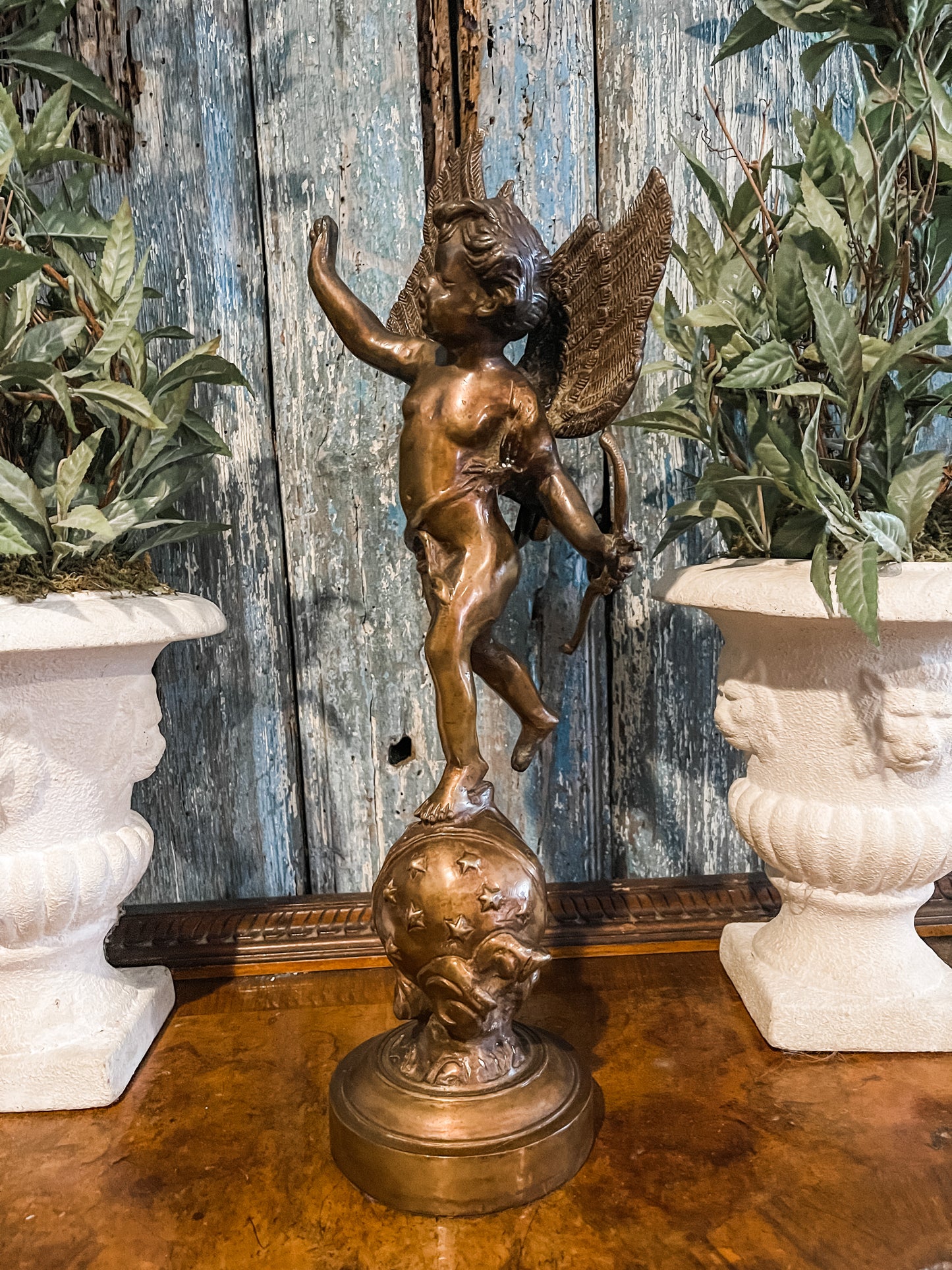 Vintage Bronze Winged Cherub Statuette
