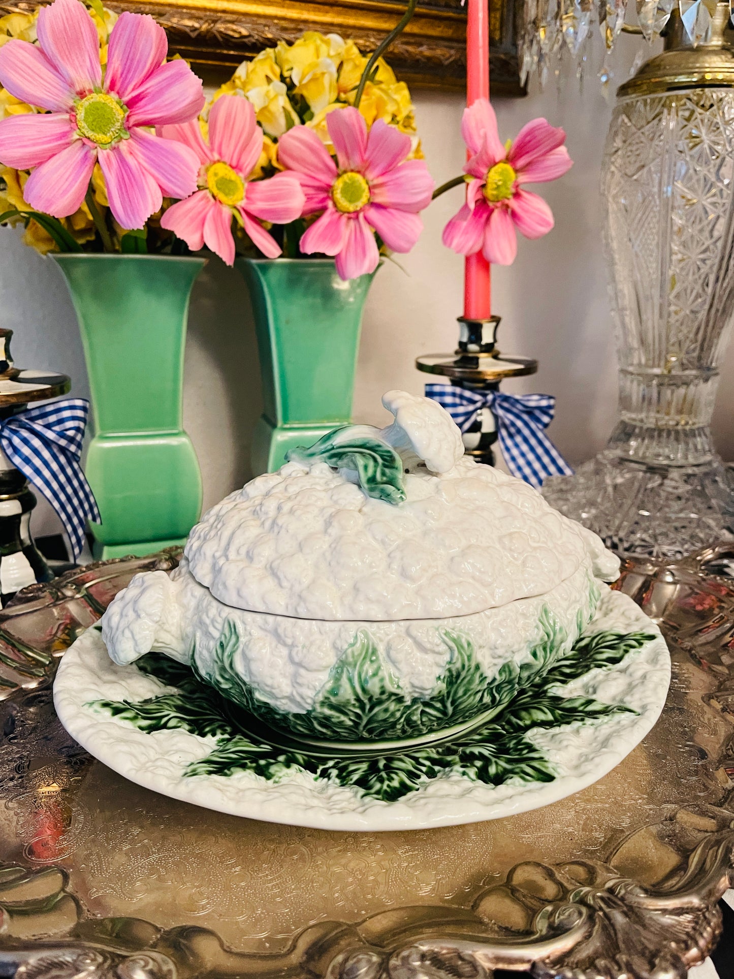Vintage Bordallo Pinheiro Cauliflower Tureen with Underplate