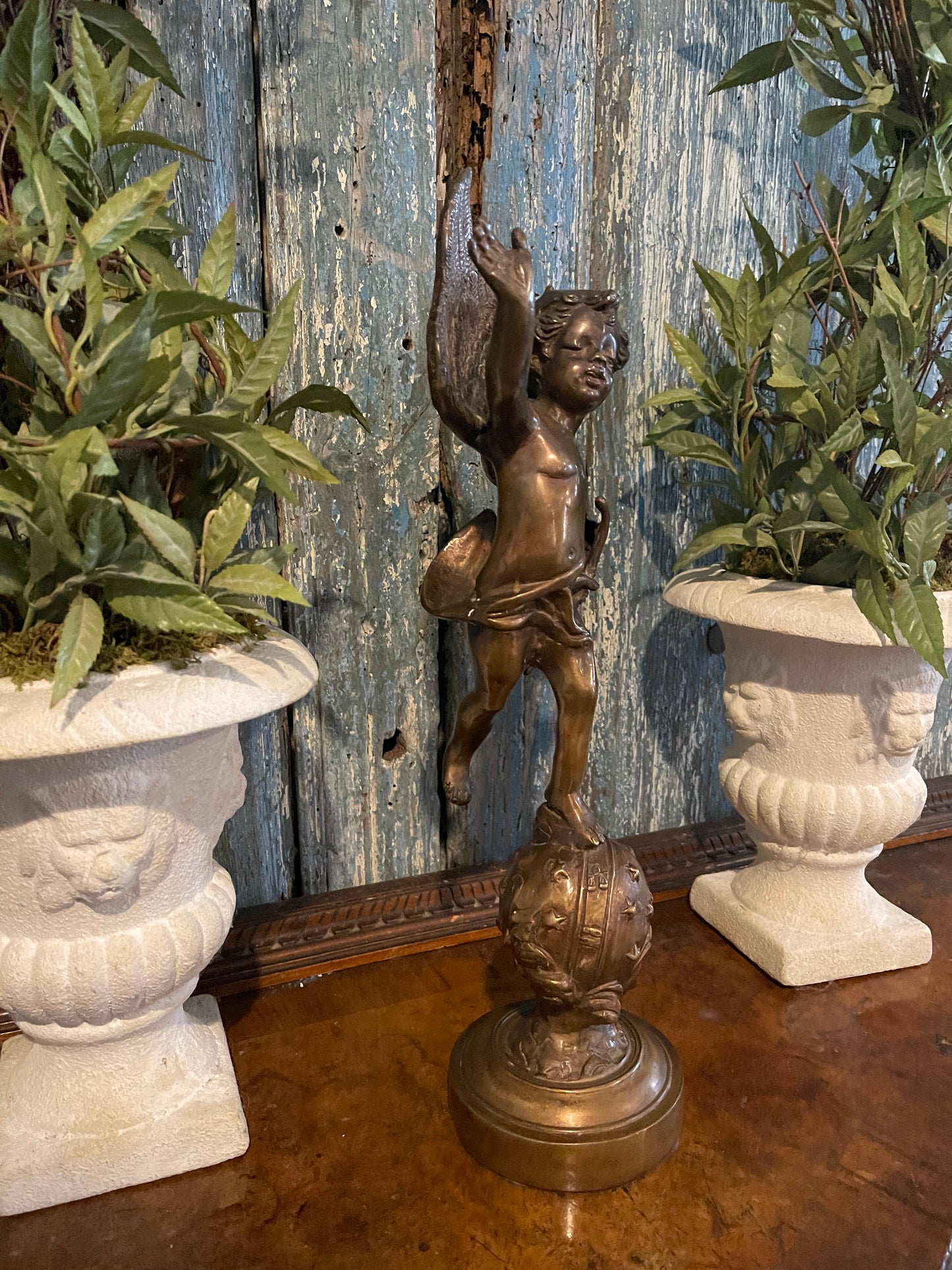 Vintage Bronze Winged Cherub Statuette