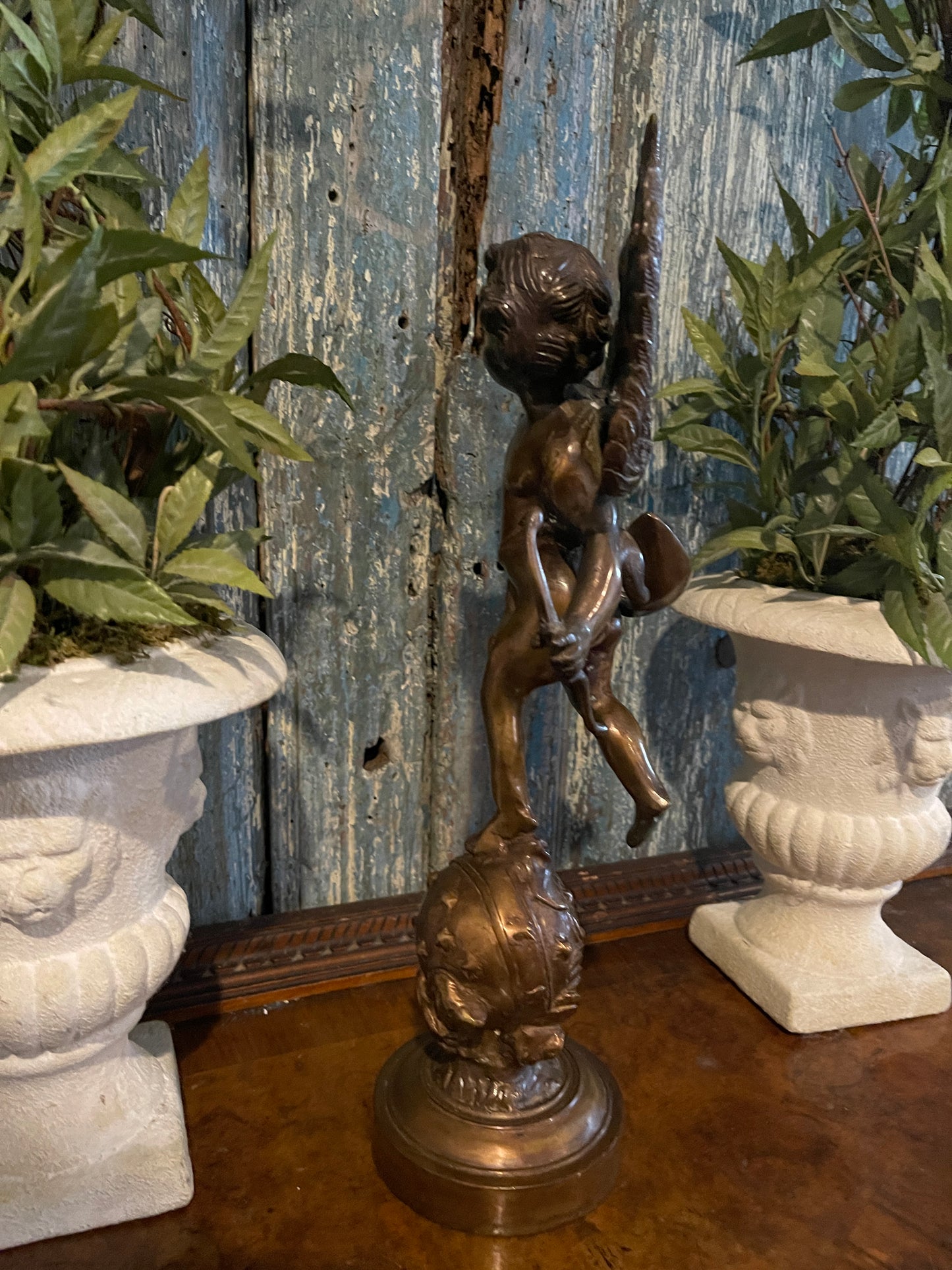 Vintage Bronze Winged Cherub Statuette