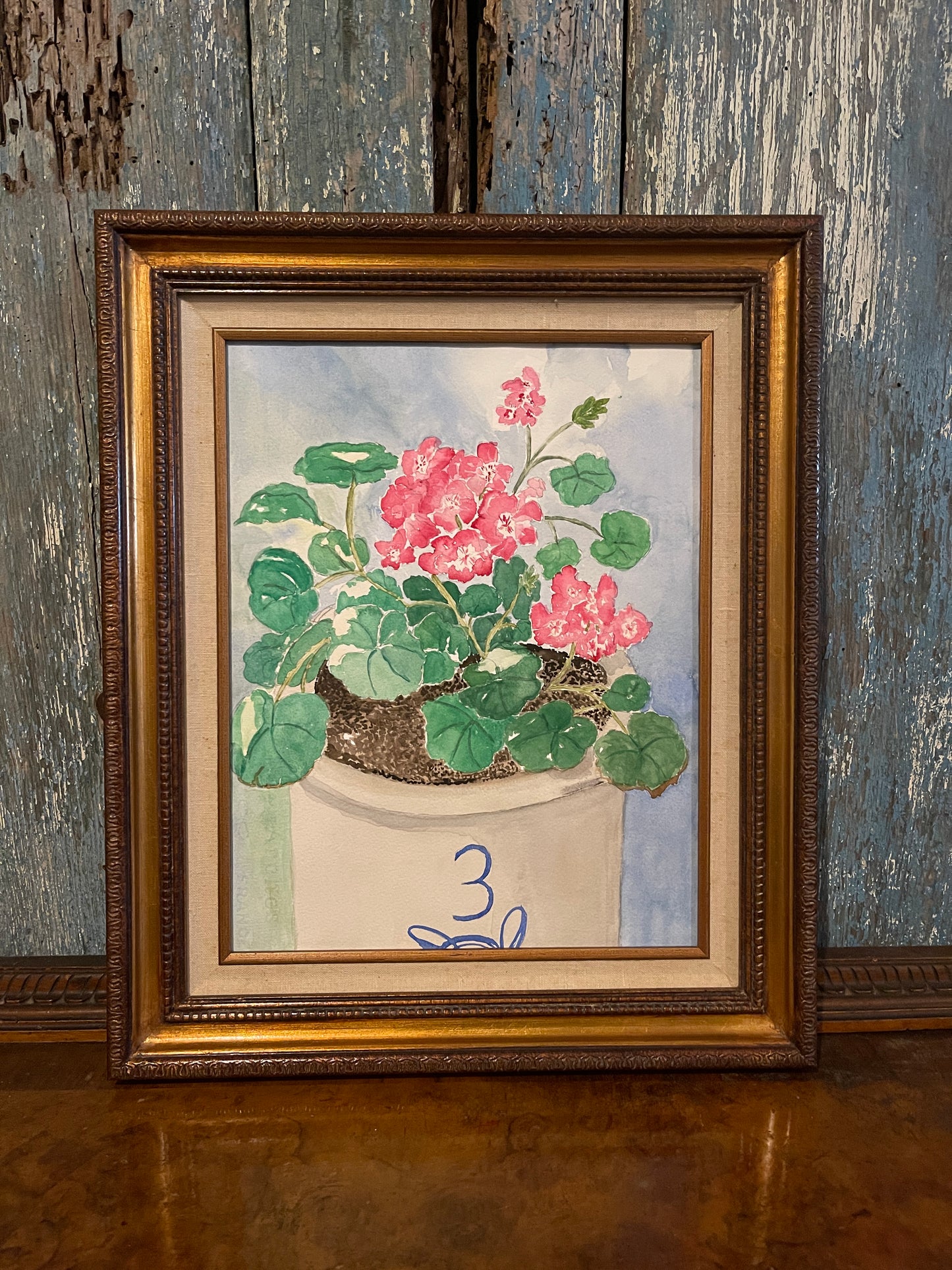 Geraniums in a Vintage Crock Original Watercolor