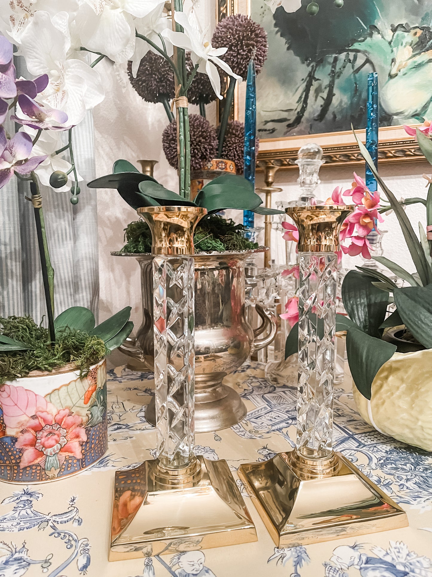 Waterford Candlesticks Vintage Waterford Crystal & Brass "Cambridge" Pattern 11" Candlestick -