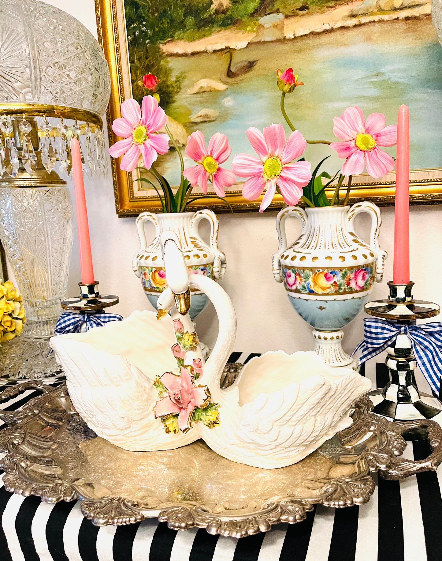Vintage CAPODIMONTE Double Swan Planter, Made in Italy