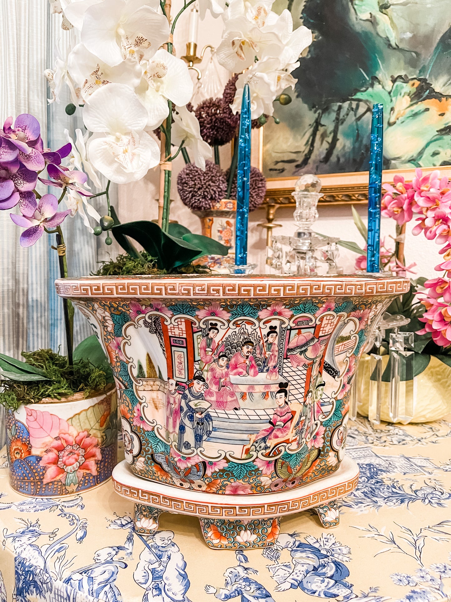 Vintage Rose Medallion Jardinerie with Greek Key Detail
