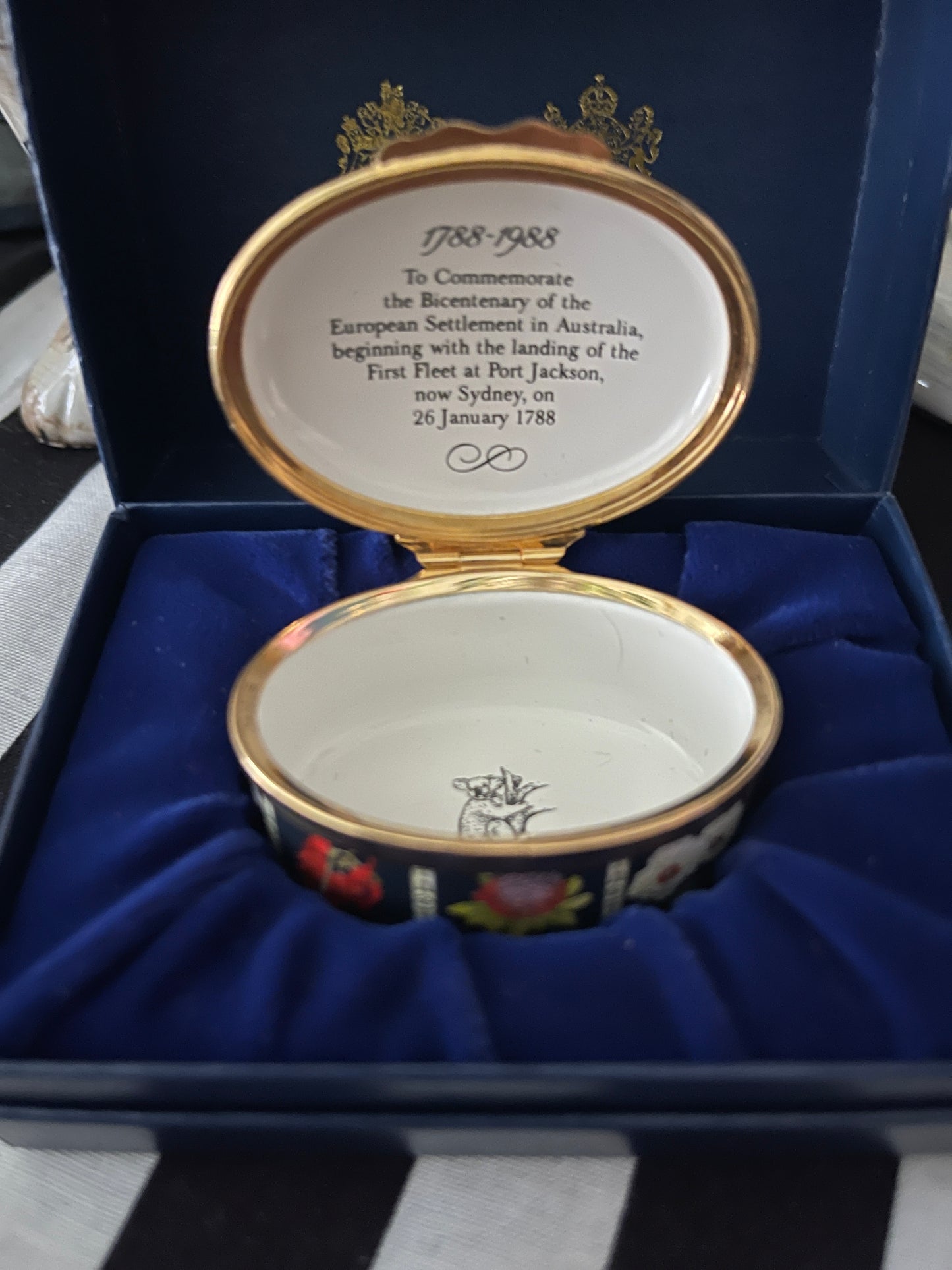 Halcyon Days Enameled Box Commemorating the Australian Bicentenary 1788 -1988 , Made in England, Original Box