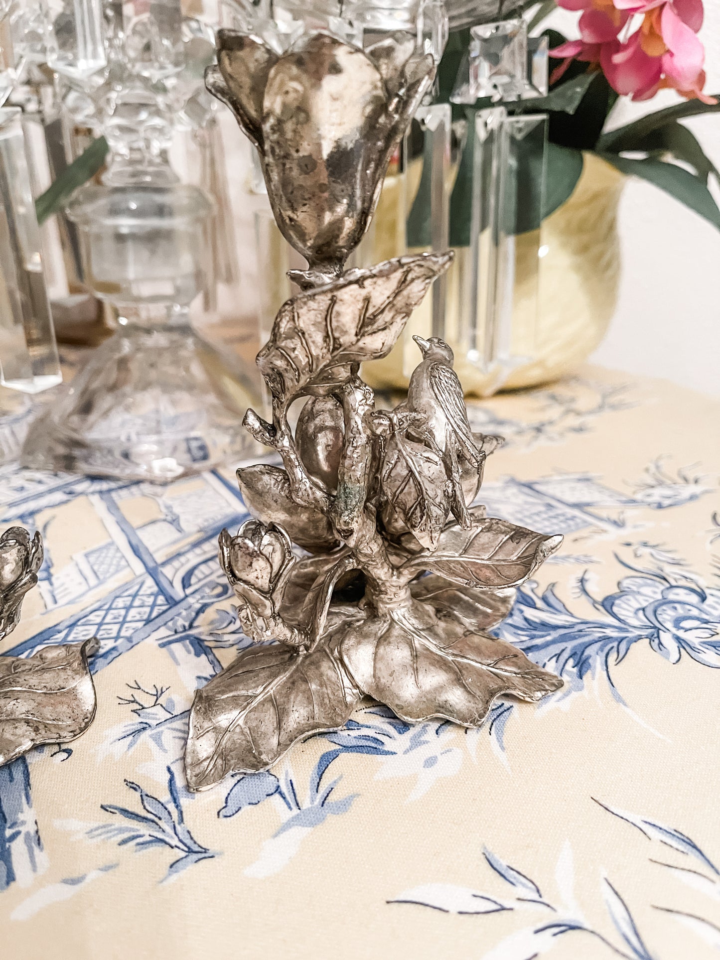 Arthur Court Magnolia Blooms and Birds Candlesticks