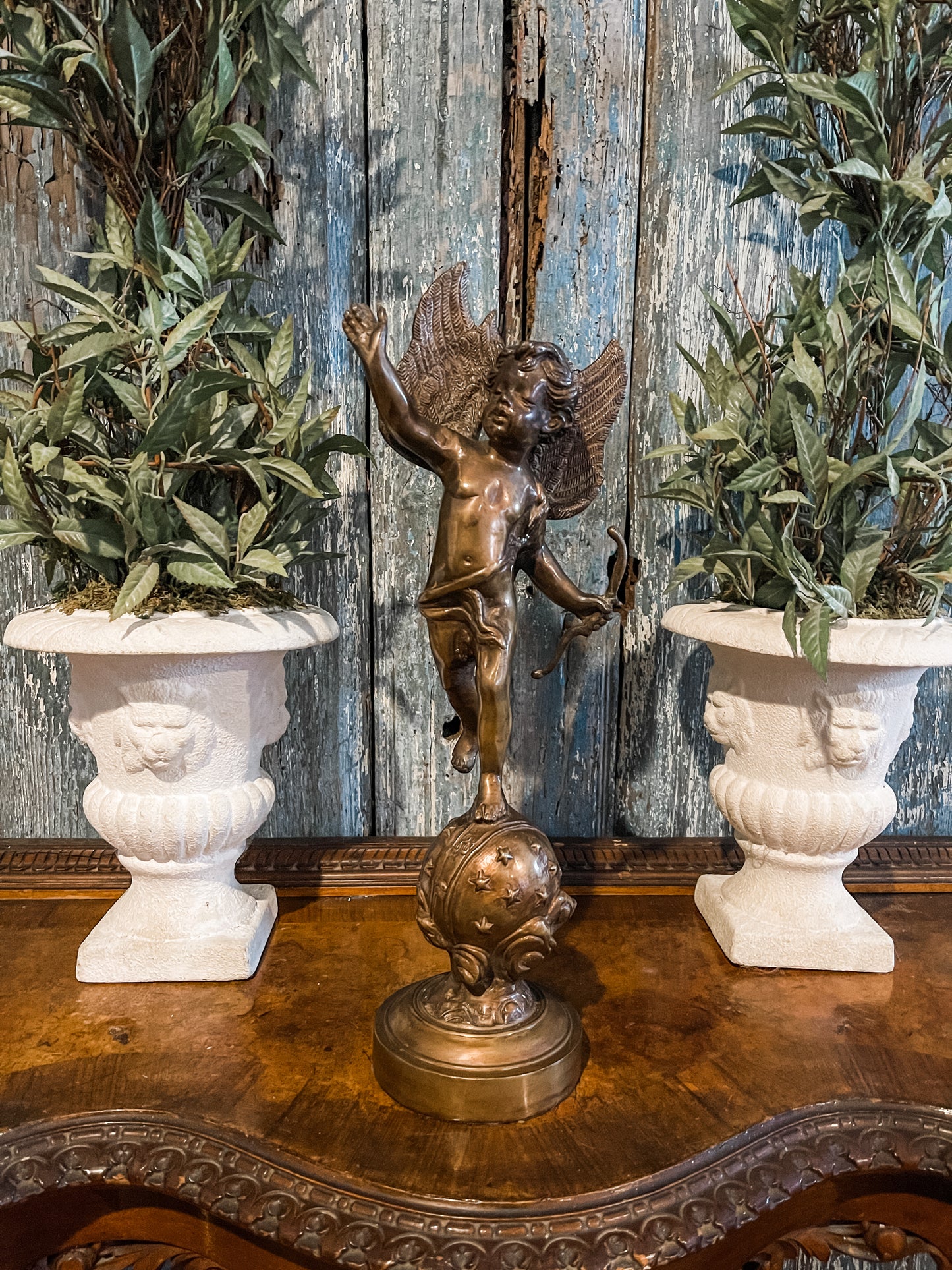 Vintage Bronze Winged Cherub Statuette