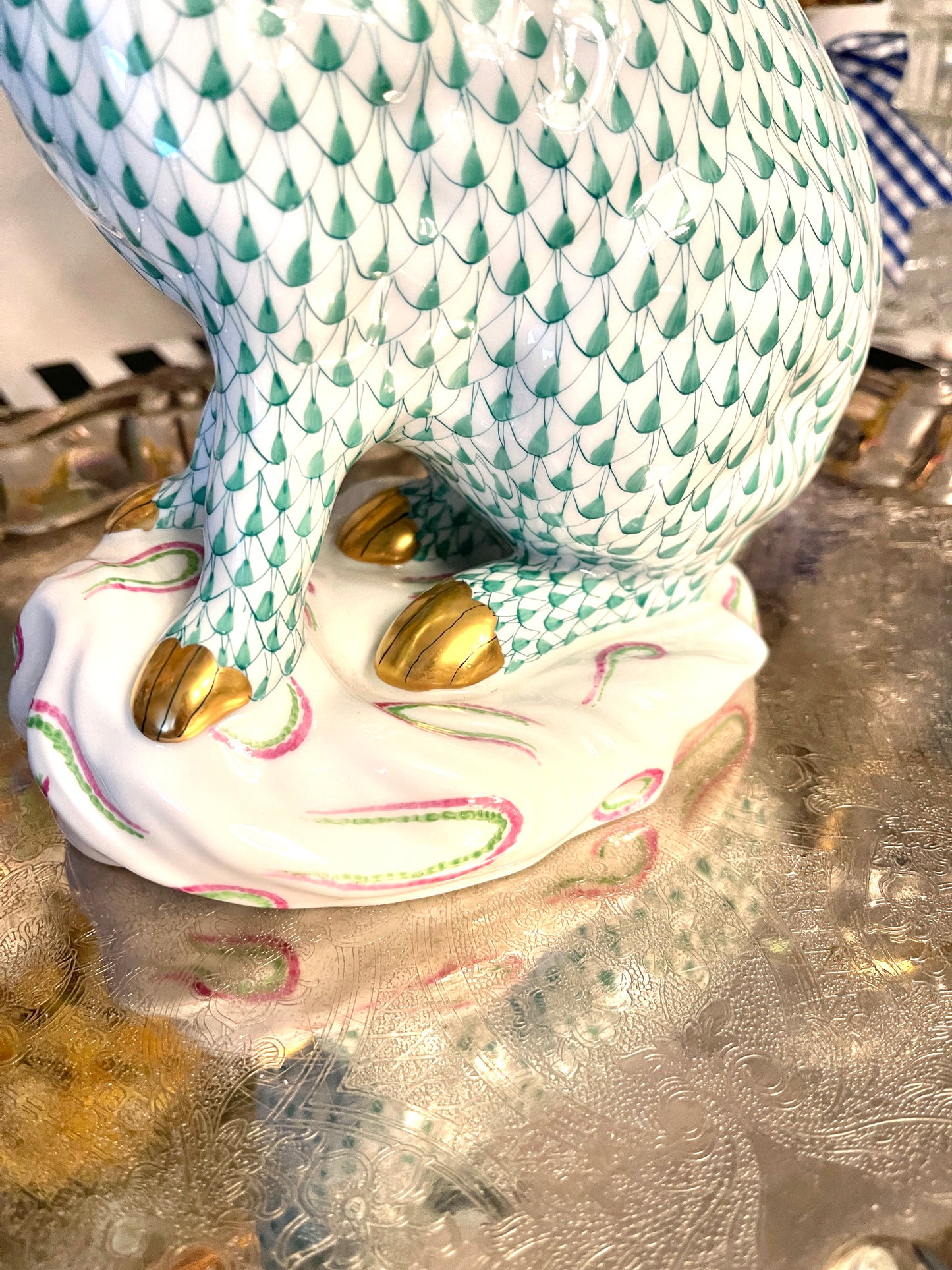 LARGE 11.75” Herend Rabbit, Hand Painted Porcelain with 22kt Gold Detail
