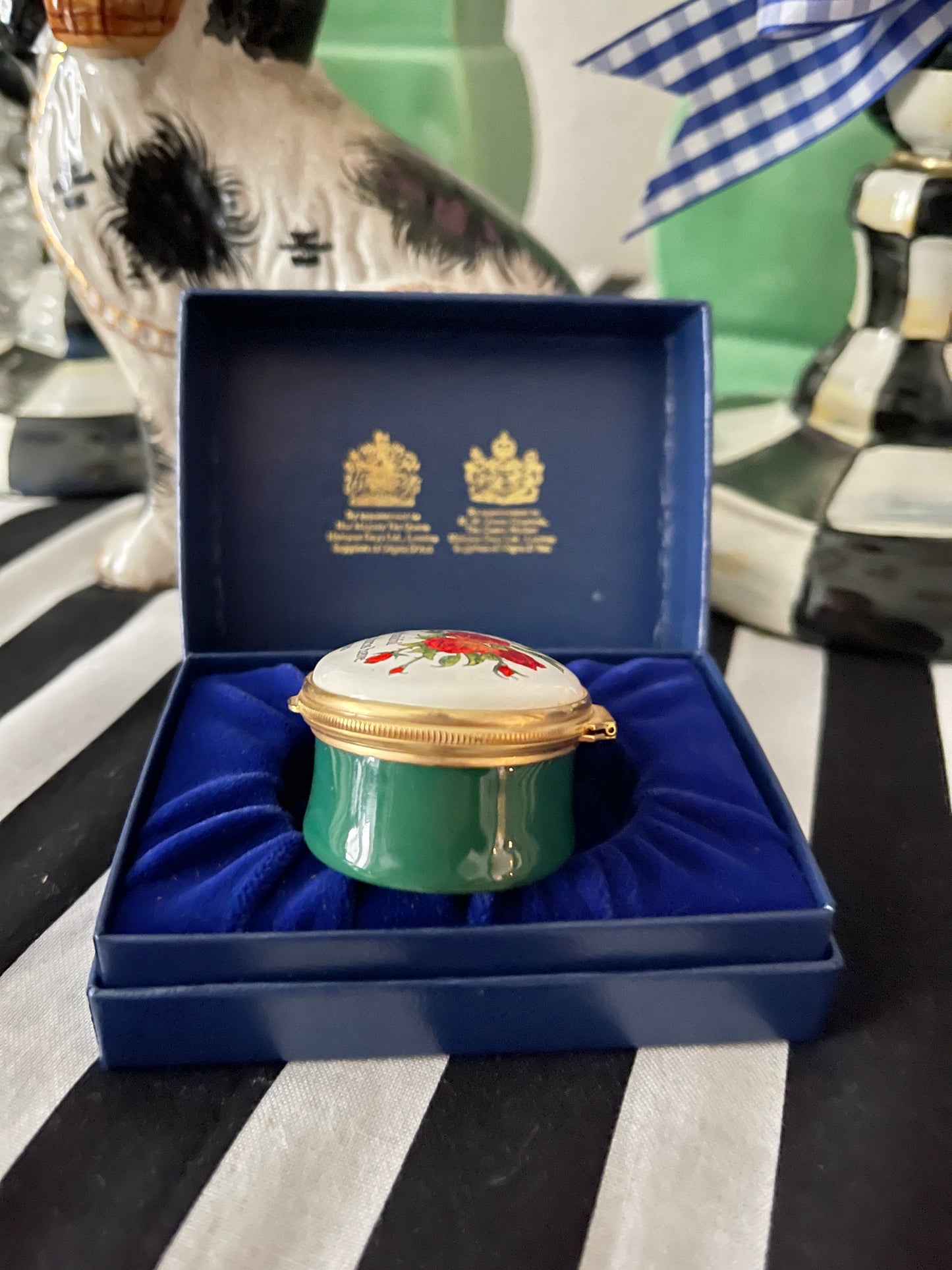 Halcyon Days 'Don't be sorry Roses have thorns...' Enameled Box, Made in England, Original Box