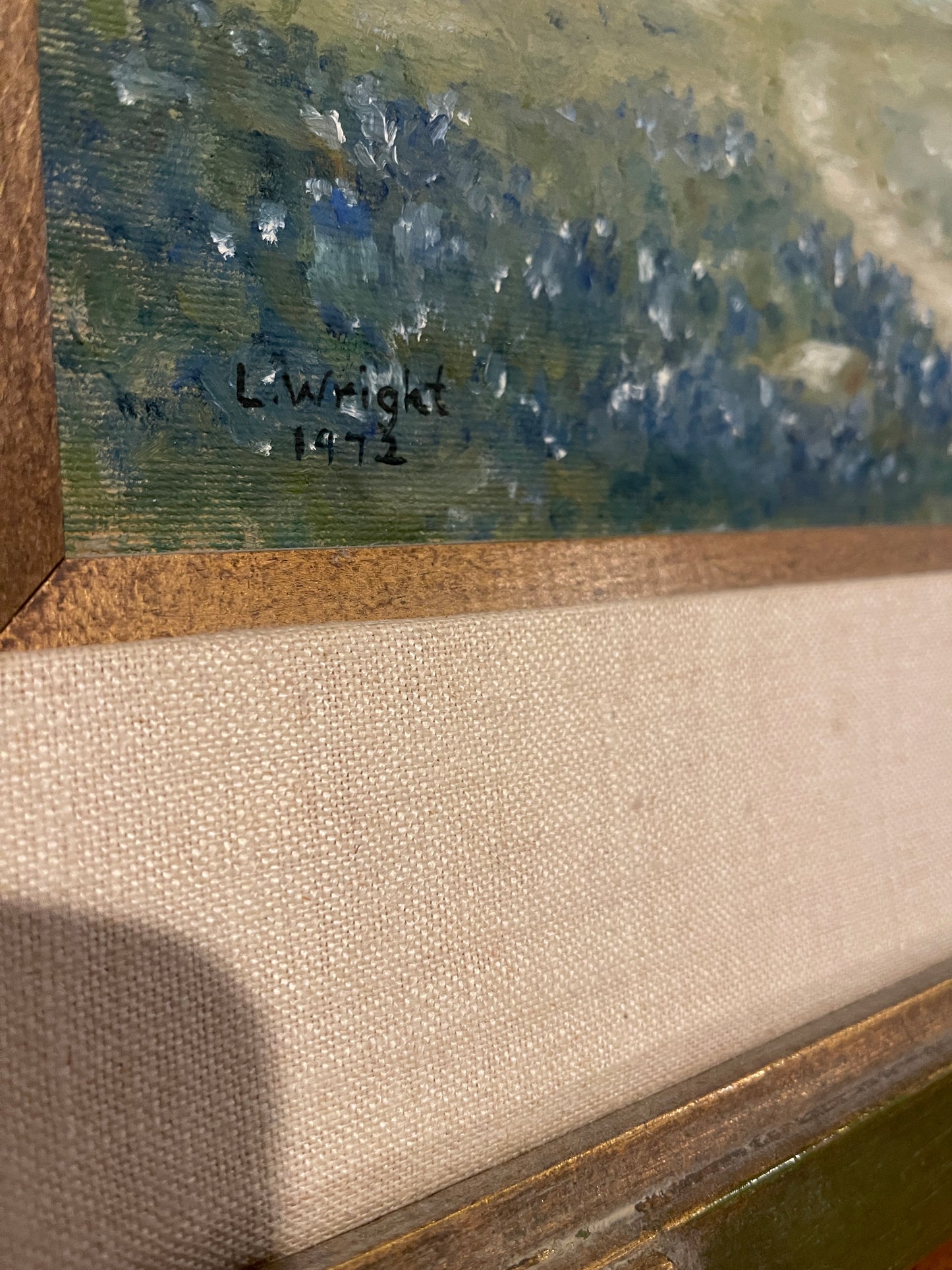 Original Texas Bluebonnet Painting by L. Wright, Vintage Texas Art, Vintage Oil Painting