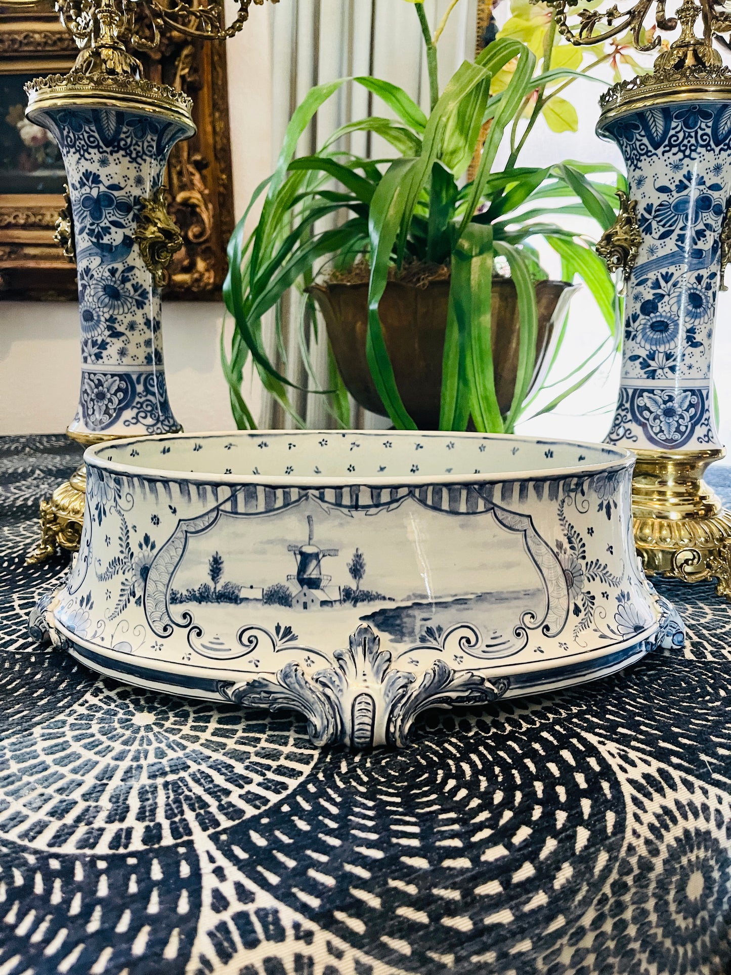 Vintage Blue and White Royal Bonn Delft Jardiniere, Blue and White