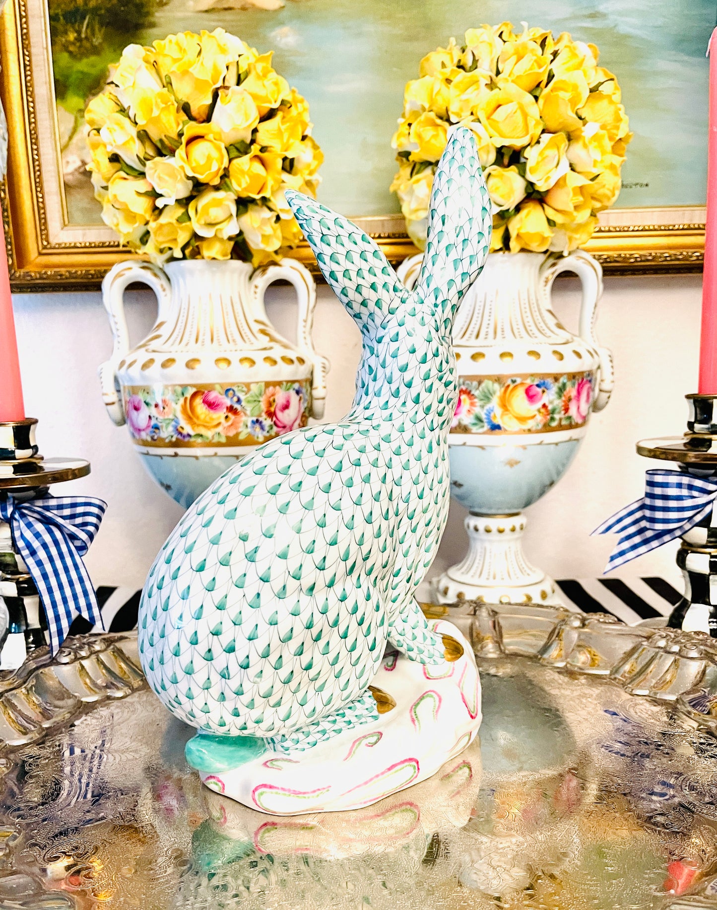 LARGE 11.75” Herend Rabbit, Hand Painted Porcelain with 22kt Gold Detail