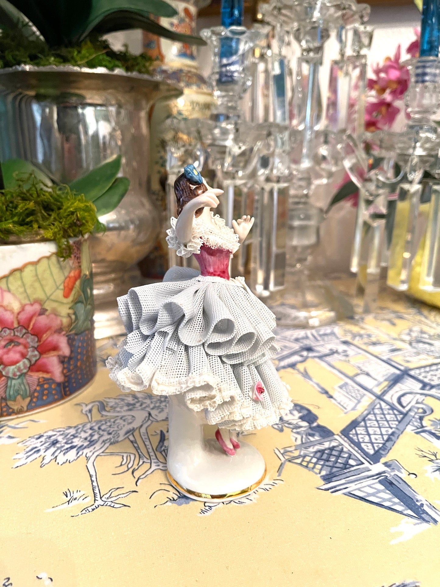 Vintage Dresden Porcelain Dancer, Vintage Shelf Decor, Grandmillennial