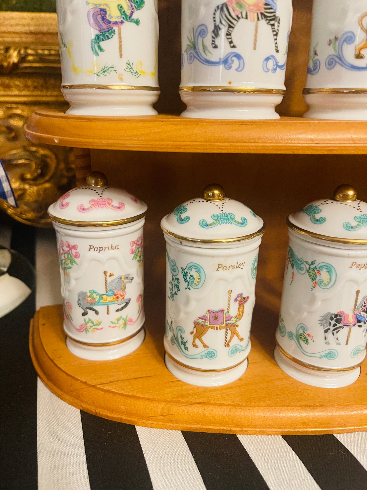 1993 Lenox Carousel Spice Collection, 24 Lenox Spice Jars with Original Rack