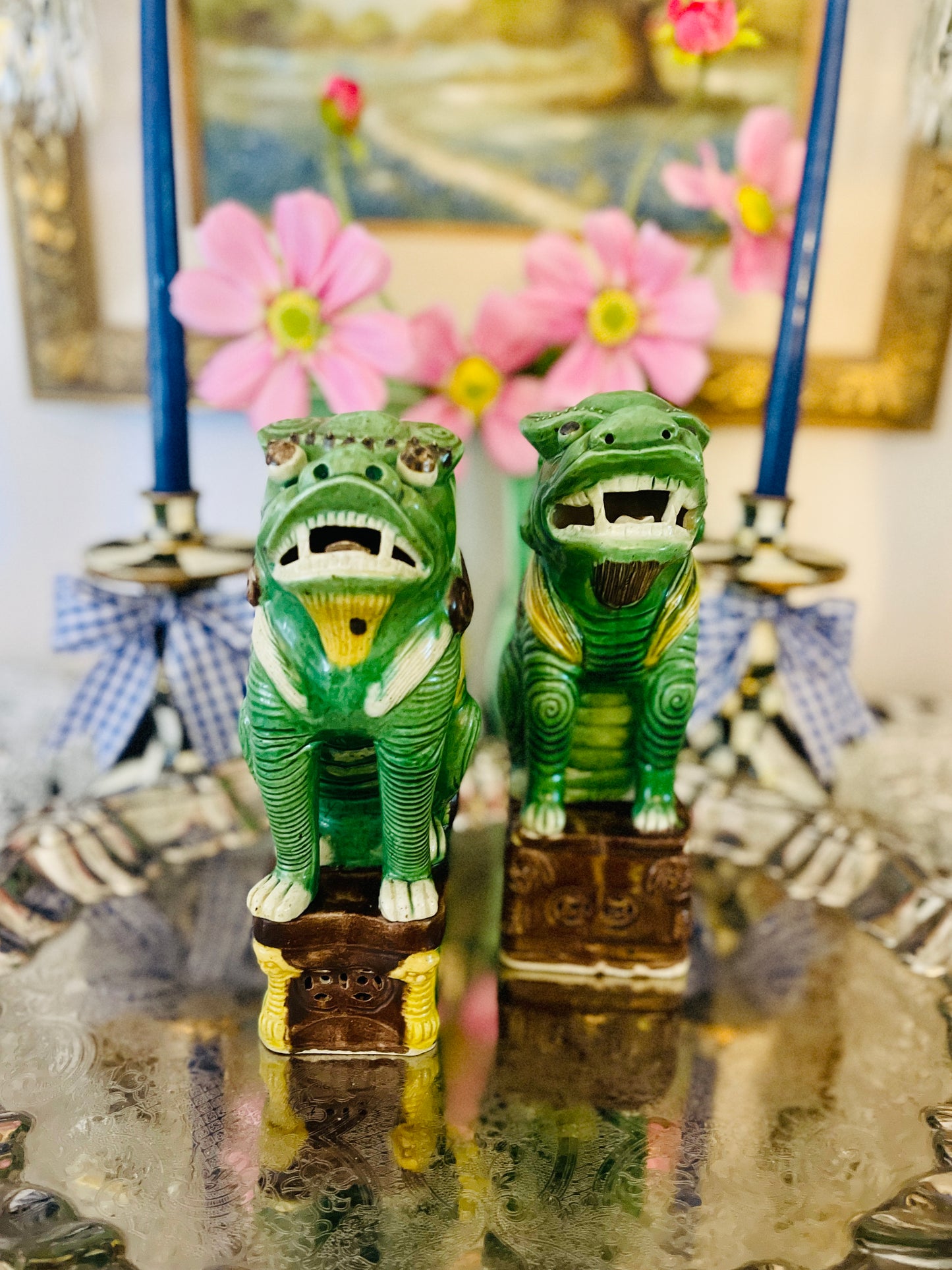 Vintage Foo Dogs, Glazed Chinese Porcelain, OLD