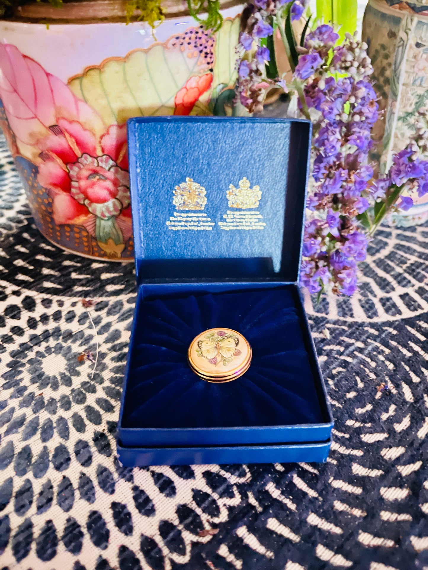 Halcyon Days MINI Enamel Box with Butterflies and Blooms, Made in England, Original Box