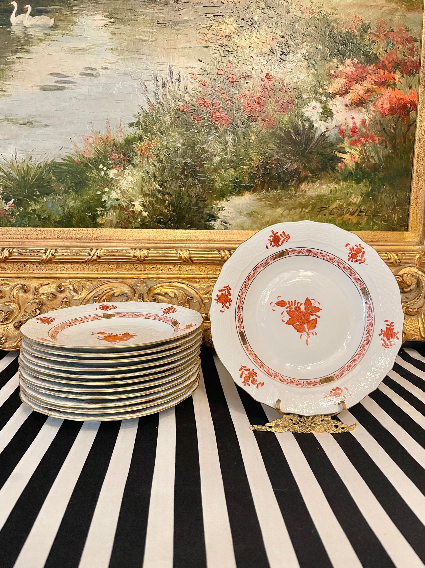 Herend Rust Chinese Bouquet Dessert Plates, Sold in Pairs