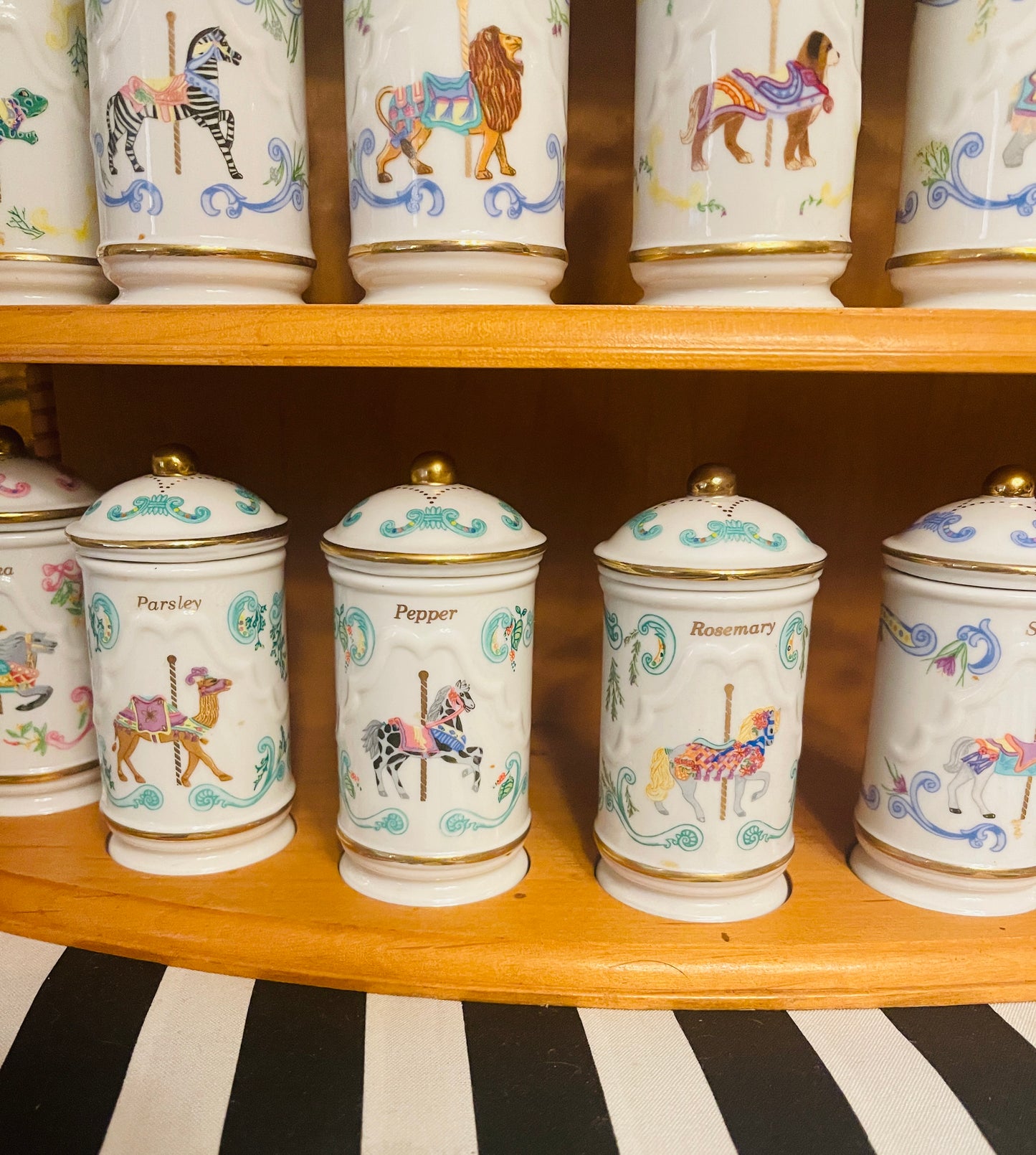 1993 Lenox Carousel Spice Collection, 24 Lenox Spice Jars with Original Rack