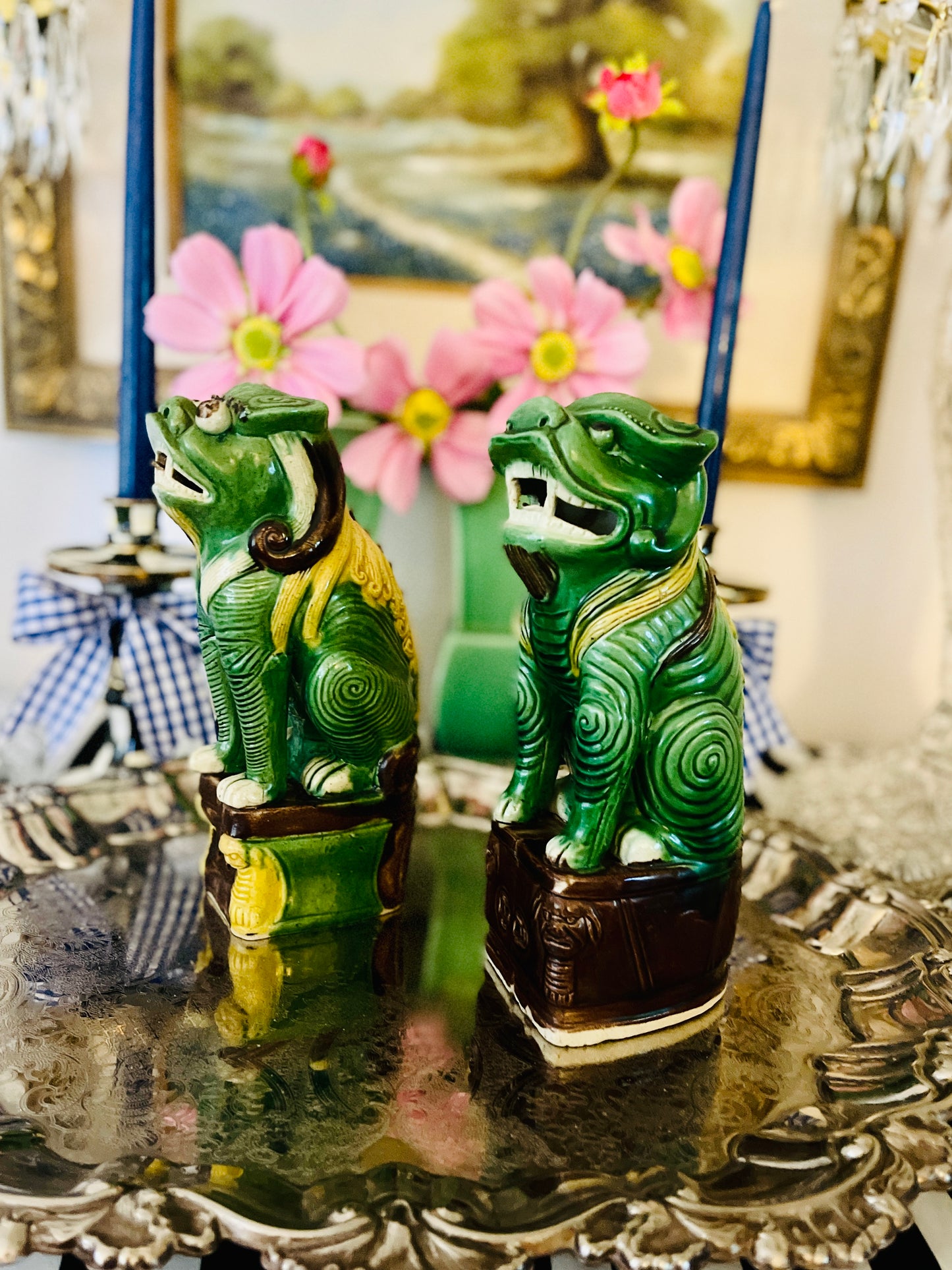 Vintage Foo Dogs, Glazed Chinese Porcelain, OLD
