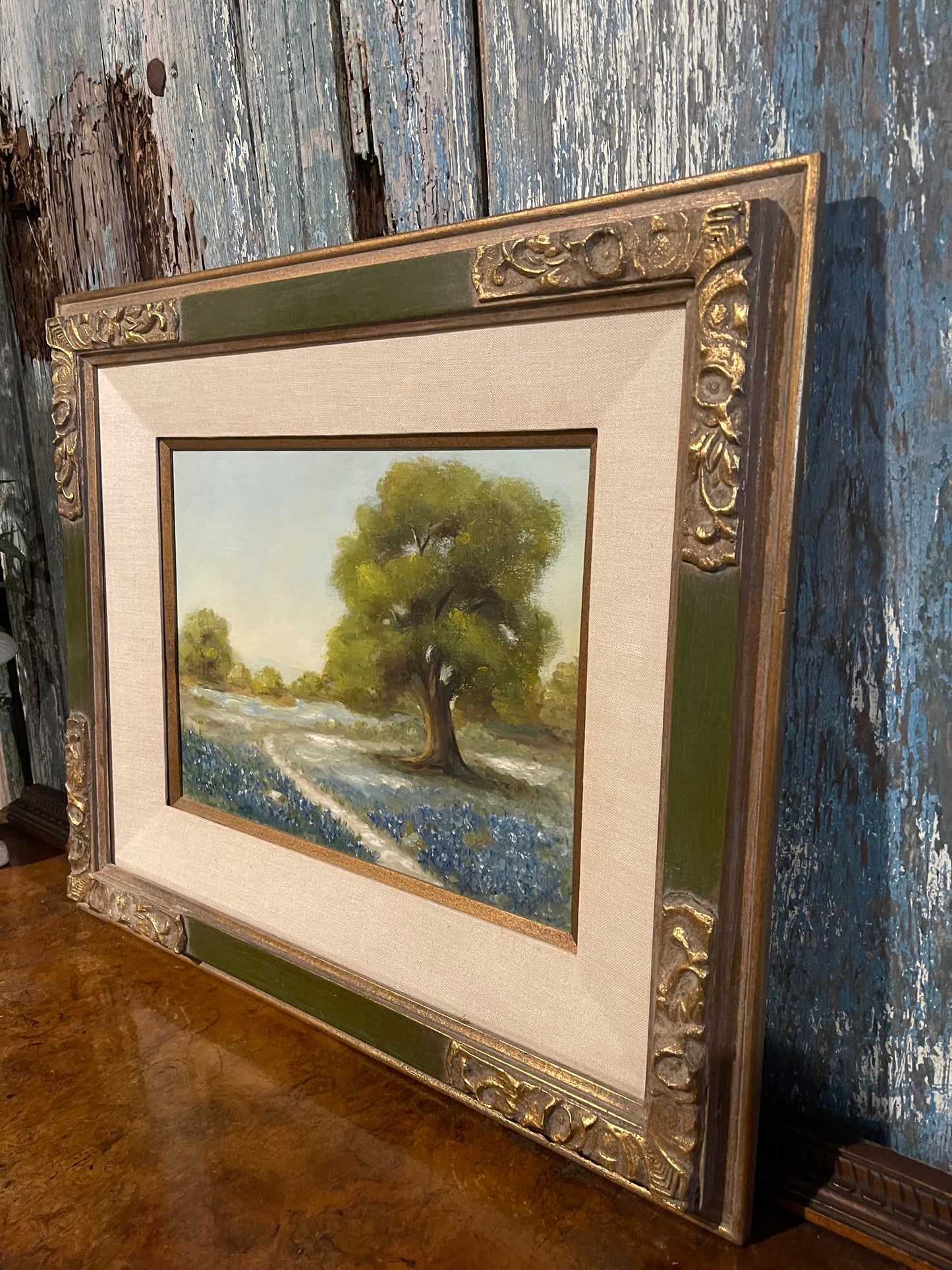 Original Texas Bluebonnet Painting by L. Wright, Vintage Texas Art, Vintage Oil Painting