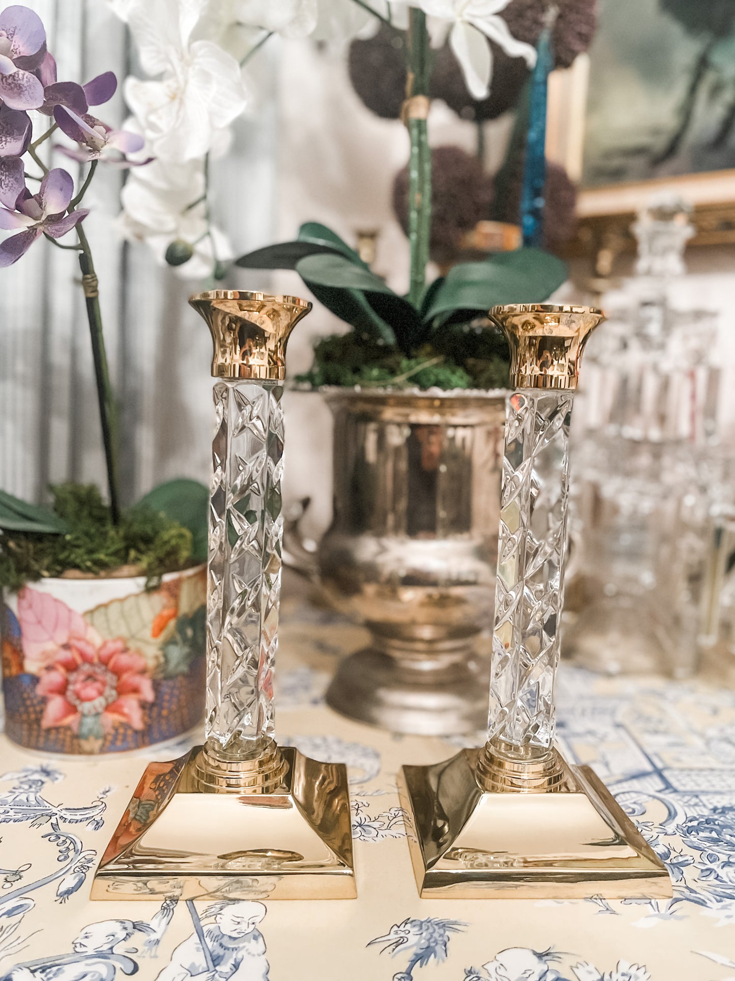 Waterford Candlesticks Vintage Waterford Crystal & Brass "Cambridge" Pattern 11" Candlestick -