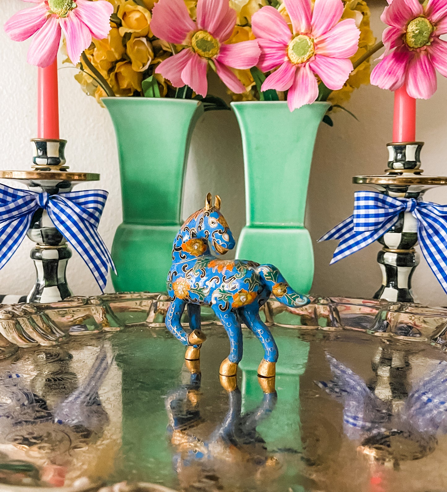 Cloisonné Horse, Blue Polychrome Metal Cloisonné Horse, Vintage