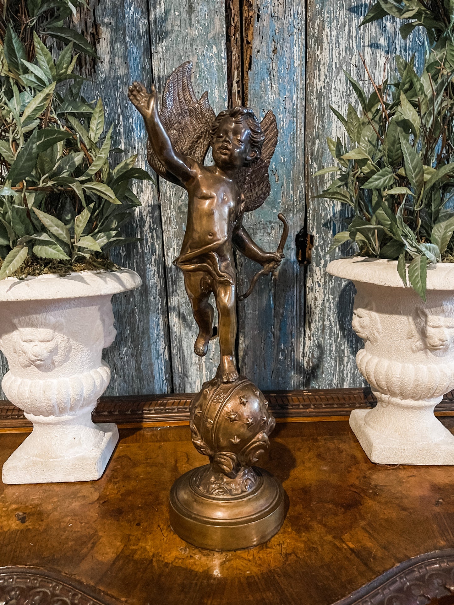 Vintage Bronze Winged Cherub Statuette
