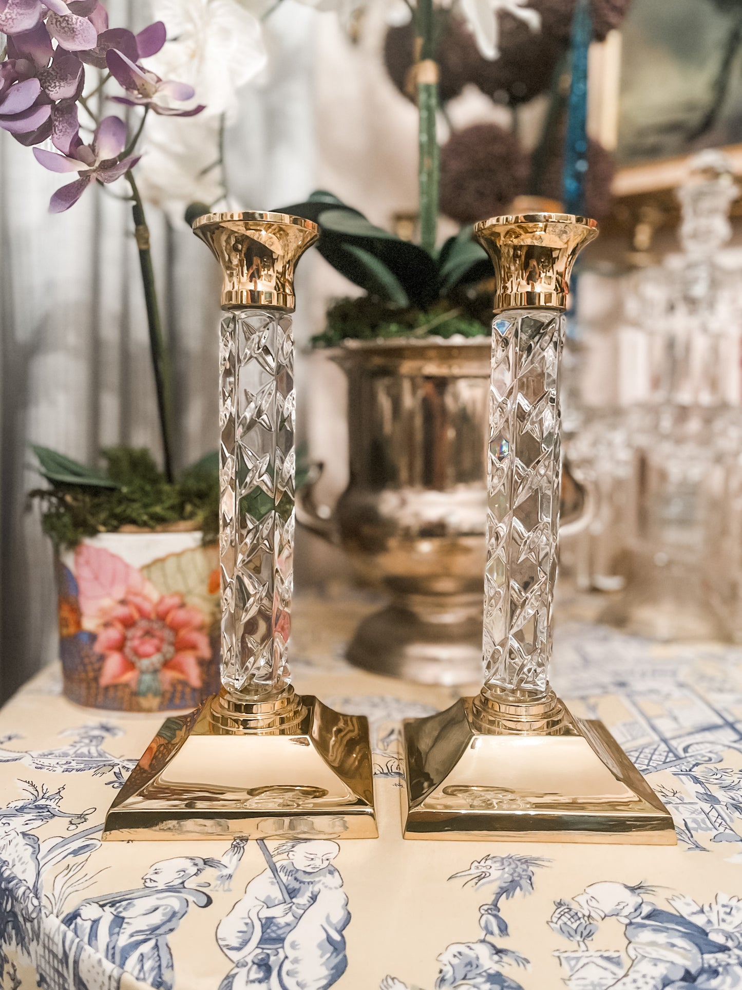 Waterford Candlesticks Vintage Waterford Crystal & Brass "Cambridge" Pattern 11" Candlestick -