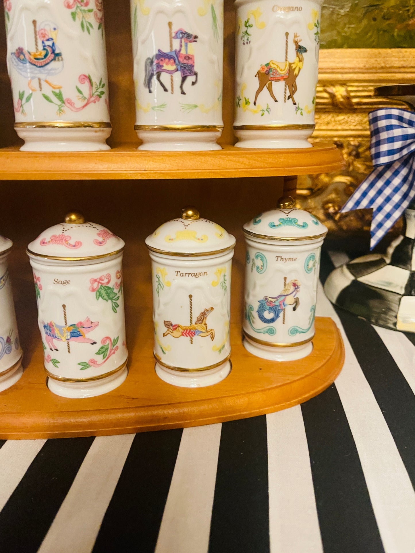 1993 Lenox Carousel Spice Collection, 24 Lenox Spice Jars with Original Rack