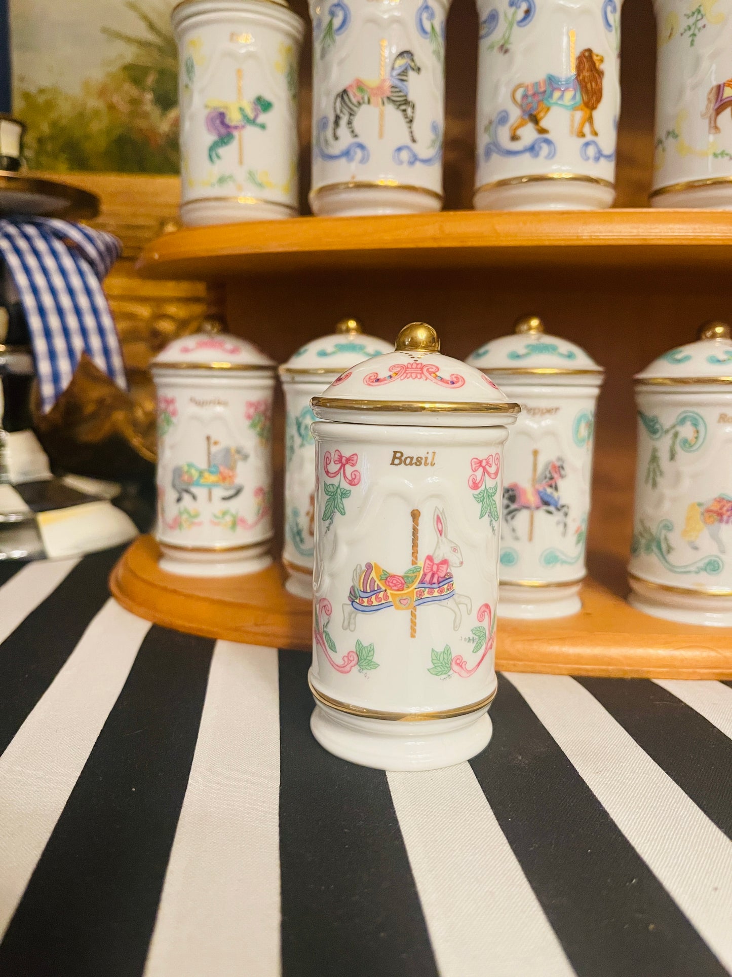 1993 Lenox Carousel Spice Collection, 24 Lenox Spice Jars with Original Rack