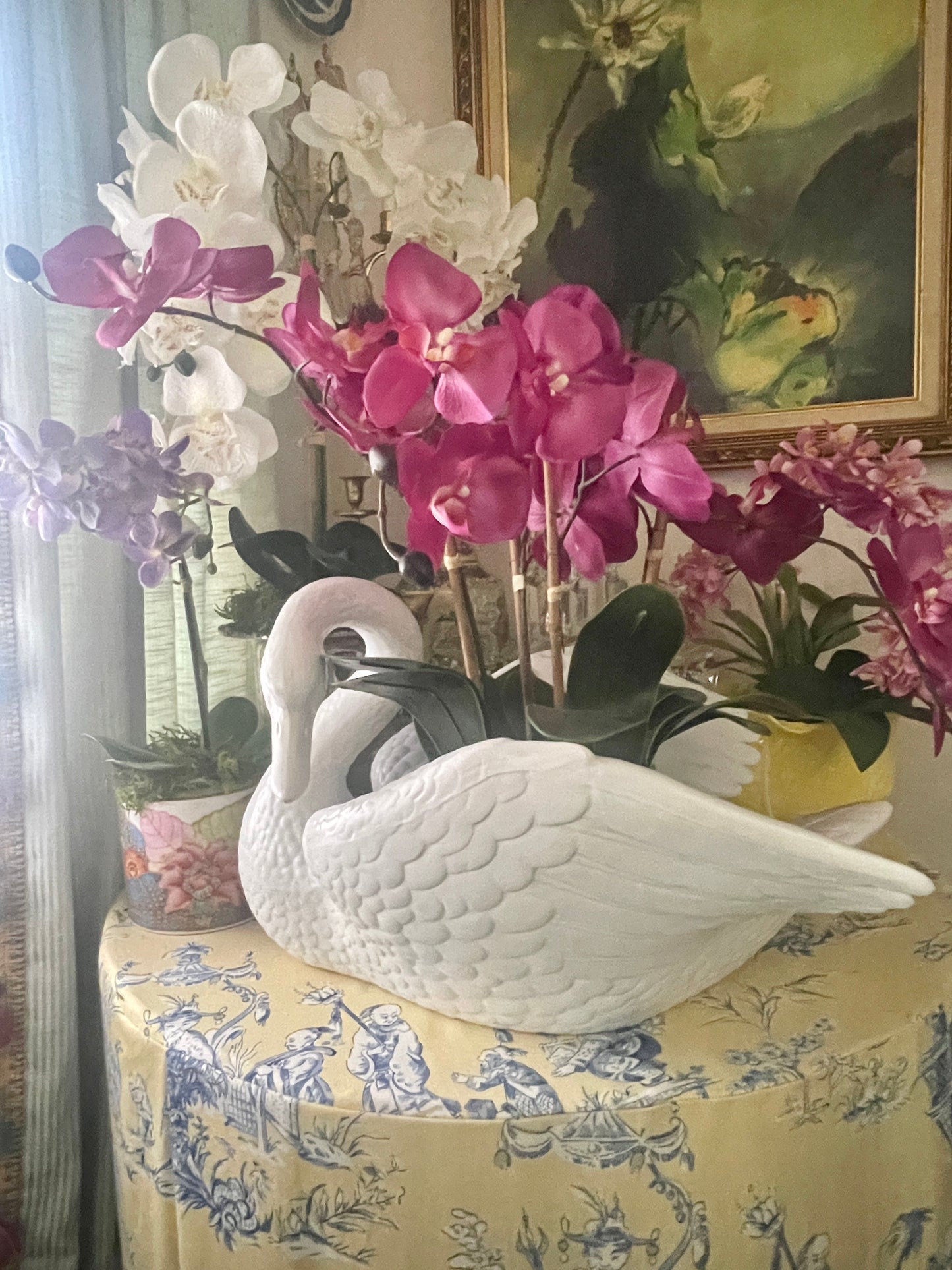 Large Glossy White Ceramic Swan