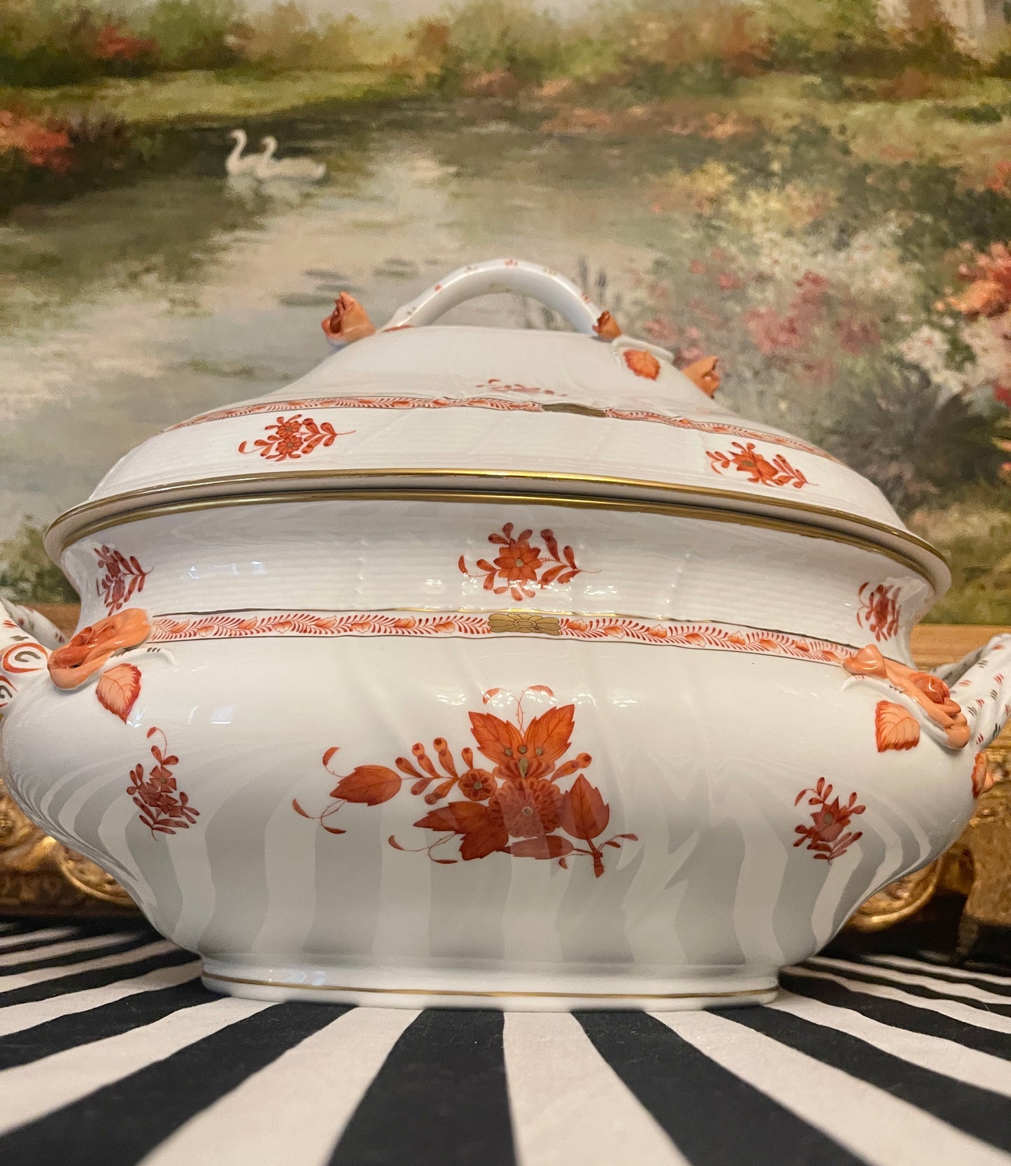 Large Herend Chinese Bouquet Tureen with Branch Handles