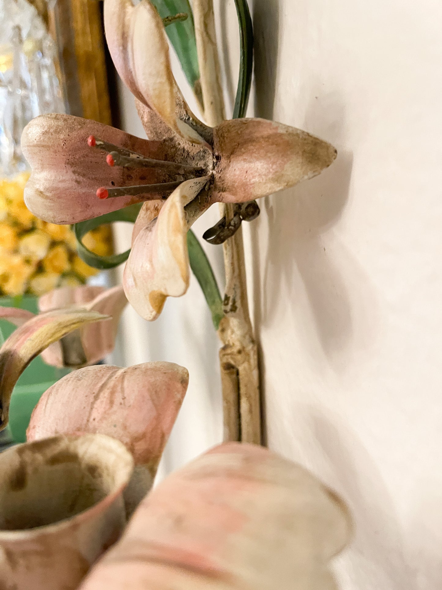 Vintage Italian Tole Flower Sconce,Shabby Chic Wall Sconce