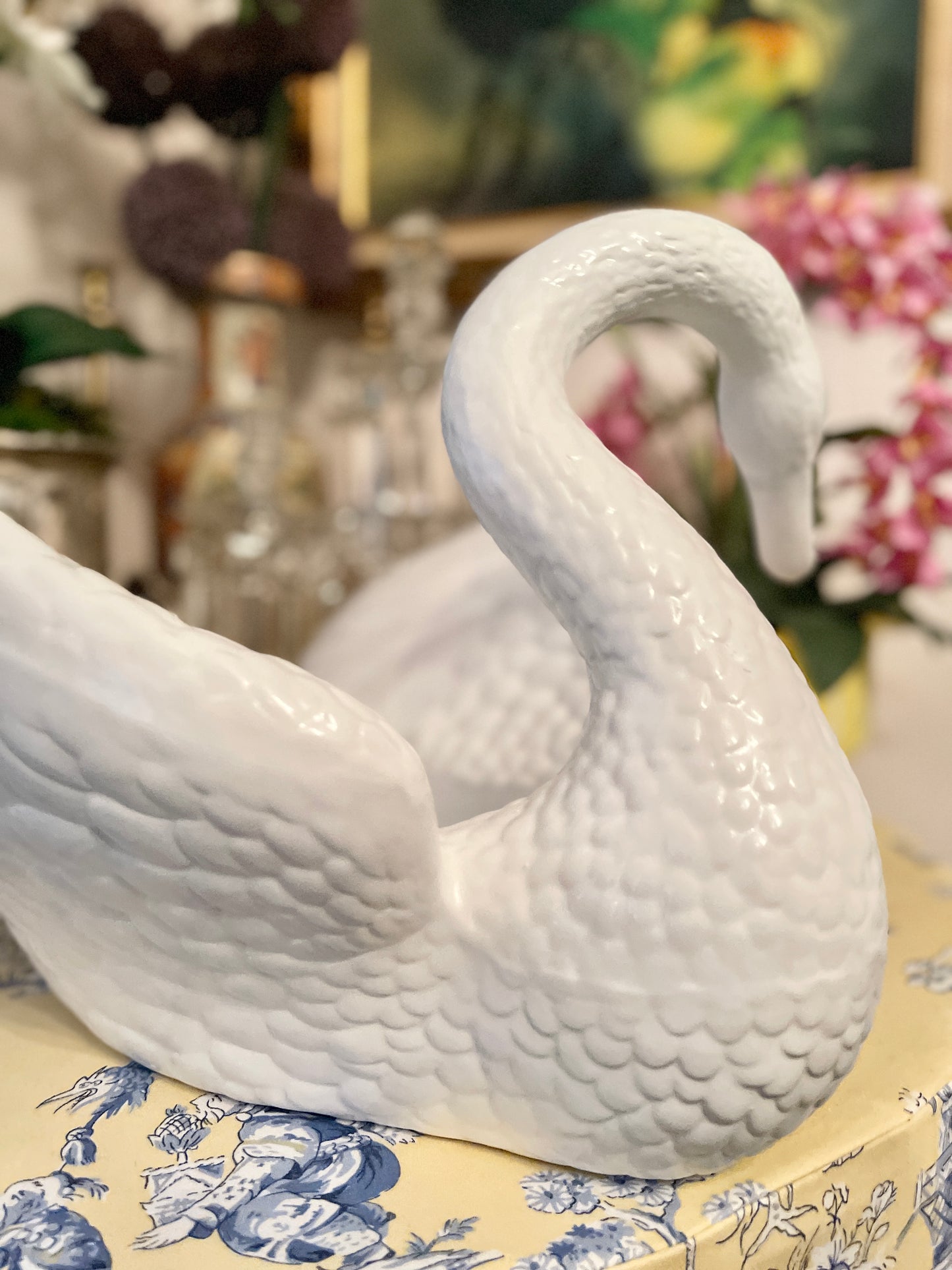 Large Glossy White Ceramic Swan