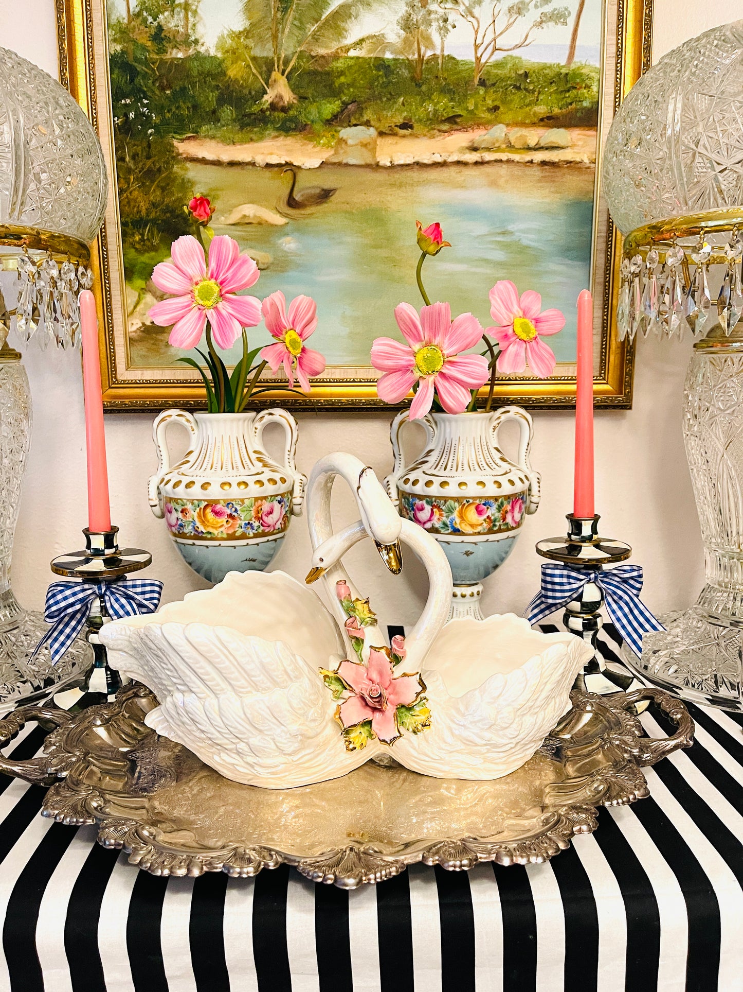 Vintage CAPODIMONTE Double Swan Planter, Made in Italy