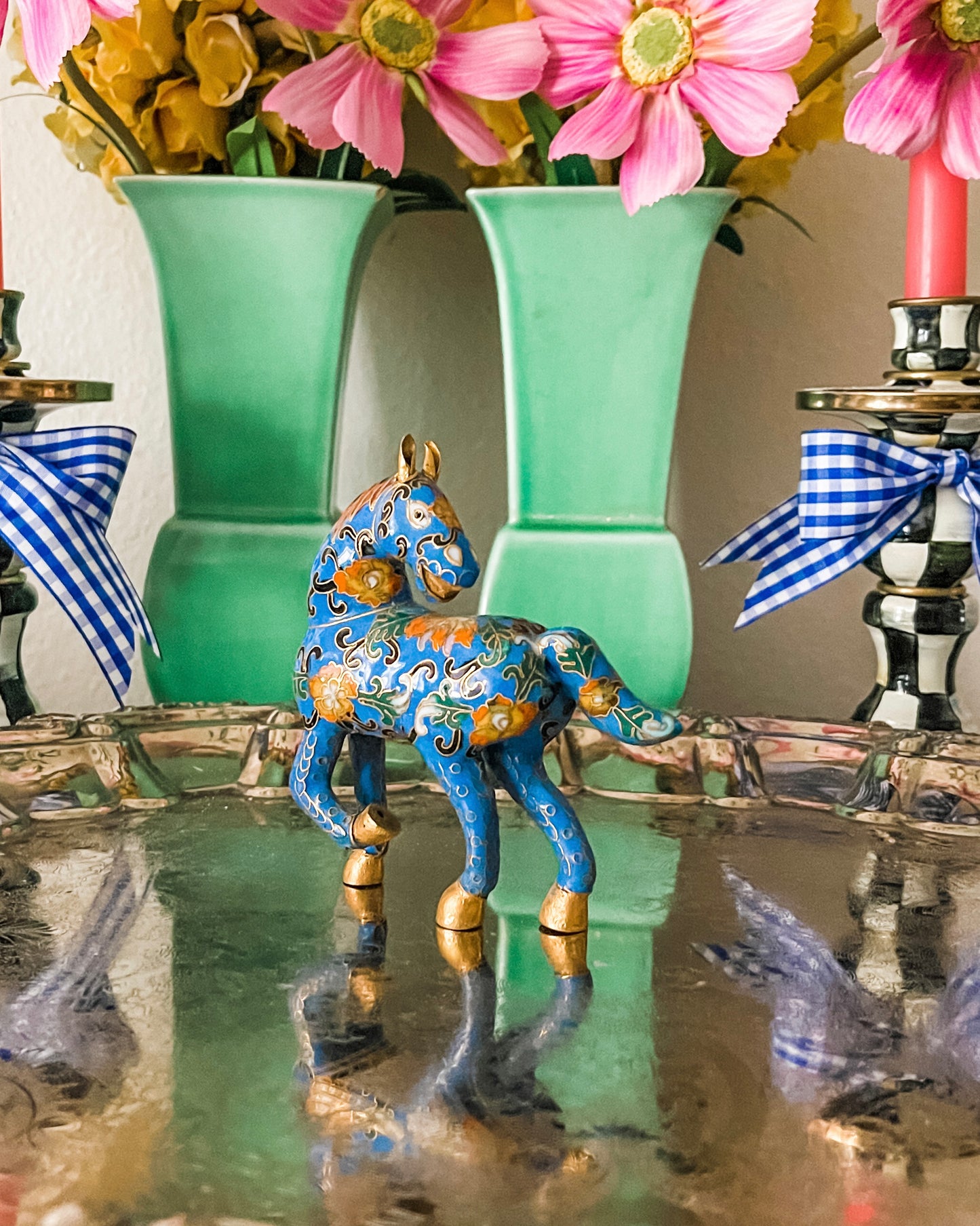 Cloisonné Horse, Blue Polychrome Metal Cloisonné Horse, Vintage
