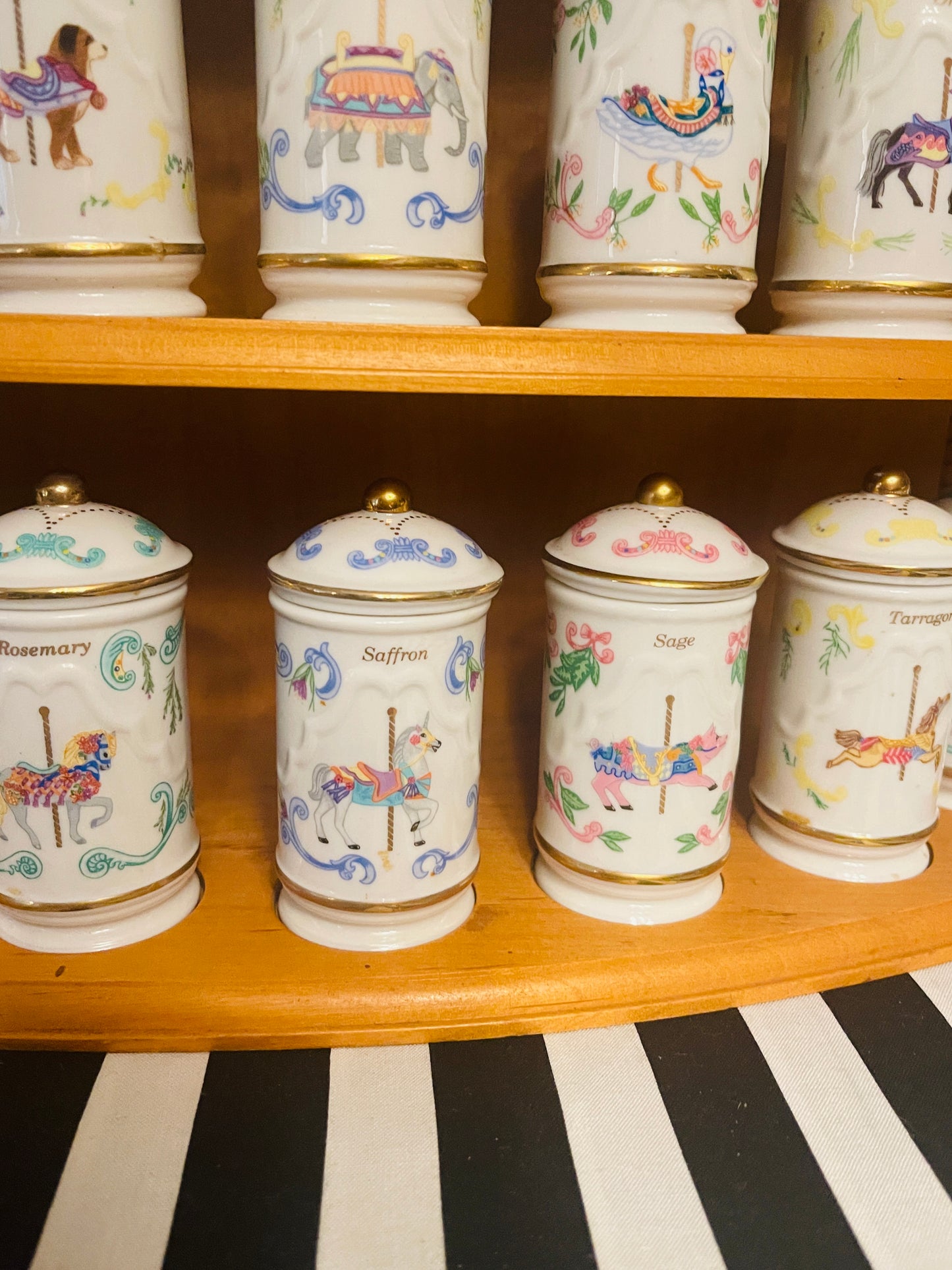 1993 Lenox Carousel Spice Collection, 24 Lenox Spice Jars with Original Rack